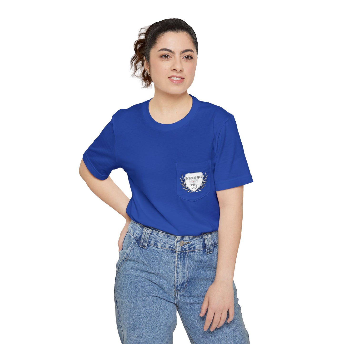 "Fishing University" Unisex Pocket T-Shirt - Unique Graphic Tee for Casual Style.