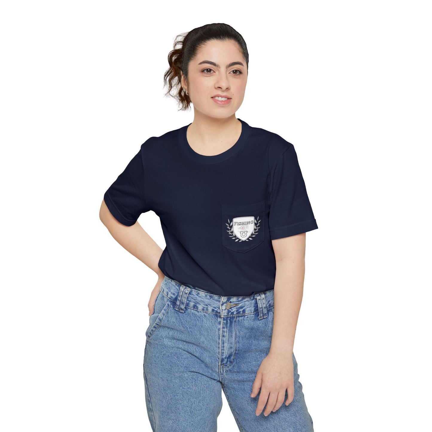 "Fishing University" Unisex Pocket T-Shirt - Unique Graphic Tee for Casual Style.