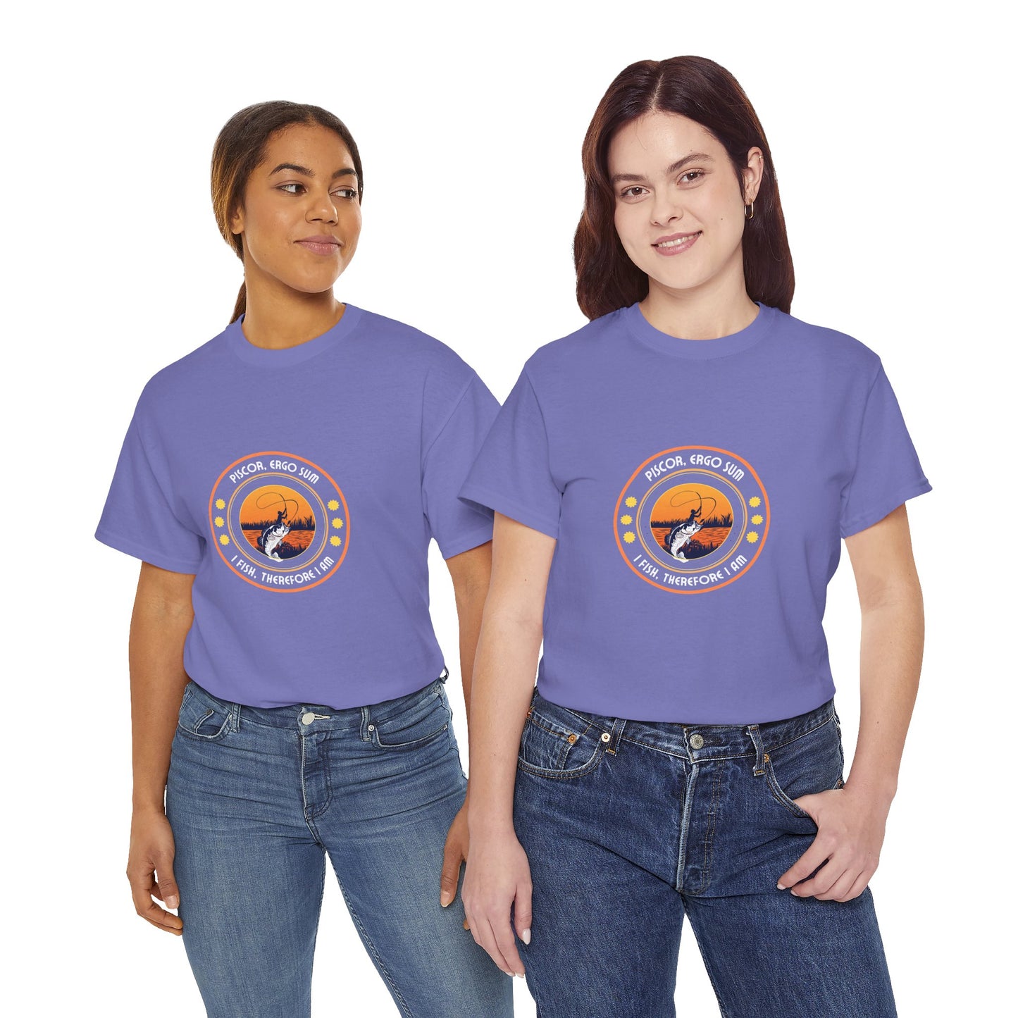 "I Fish, Therefore I Am" Unisex Heavy Cotton Tee - Graphic T-Shirt with Fishing Motif