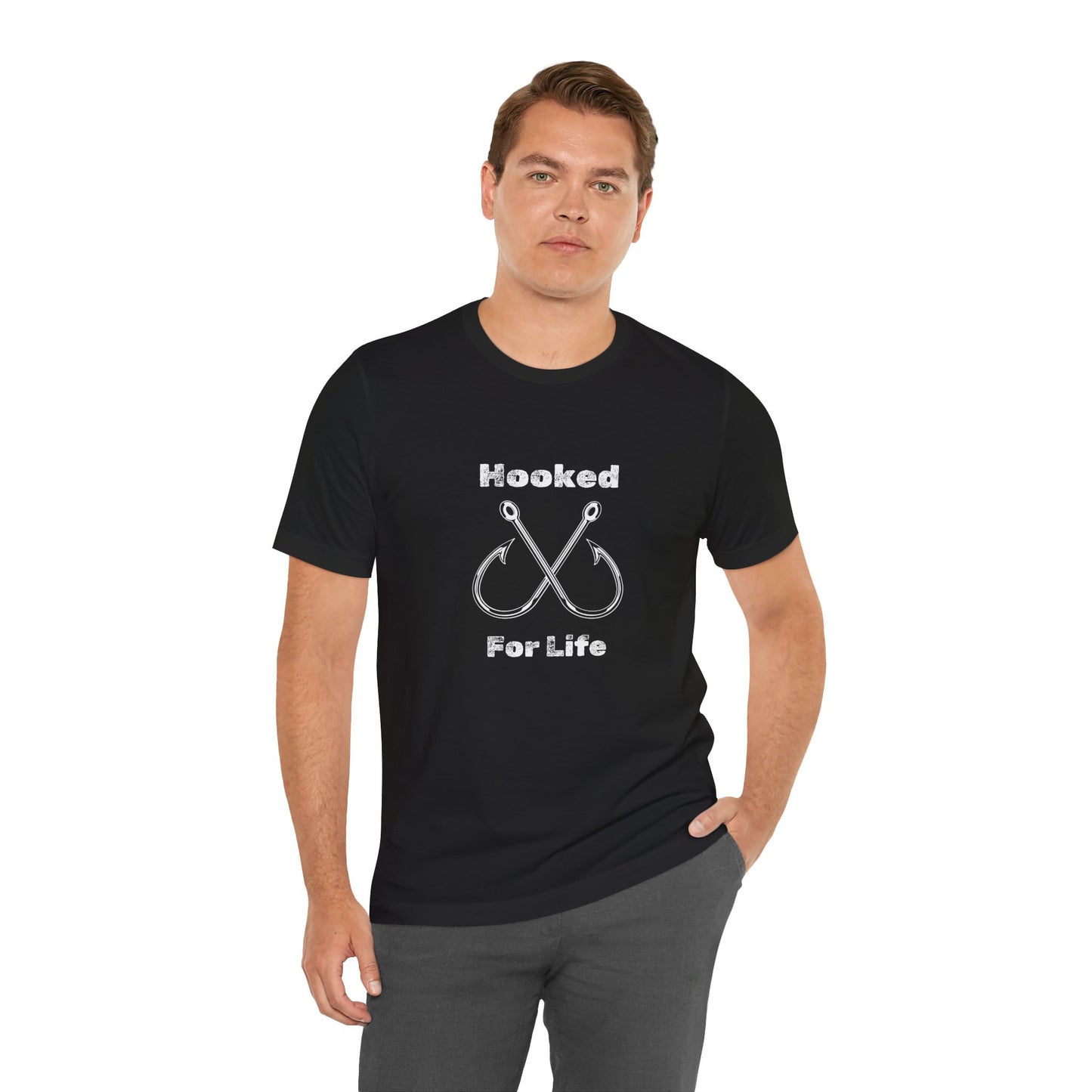 "Hooked for Life" Fishing Tee - Unisex Short Sleeve Shirt Express Delivery available.