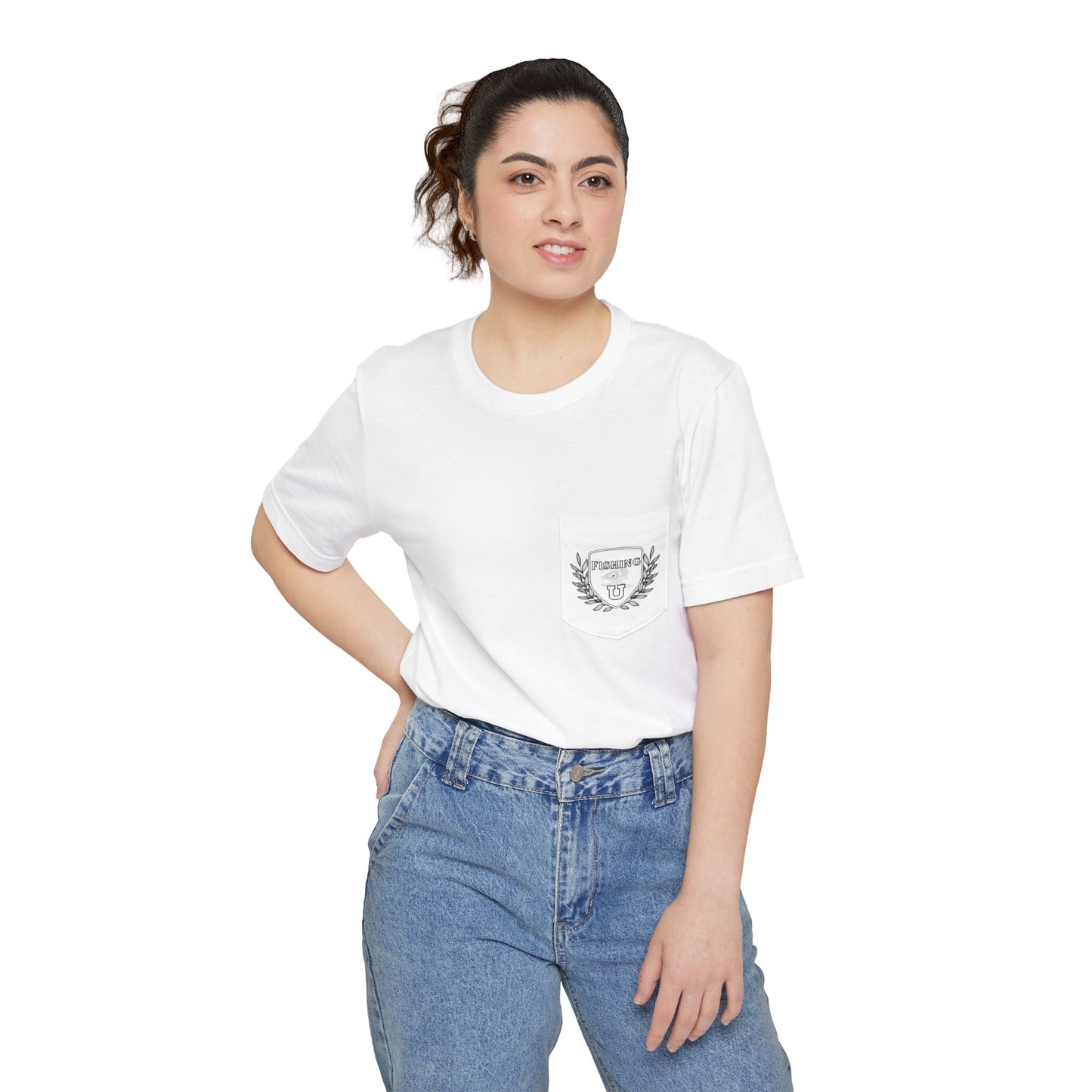 "Fishing University" Unisex Pocket T-Shirt - Unique Graphic Tee for Casual Style.
