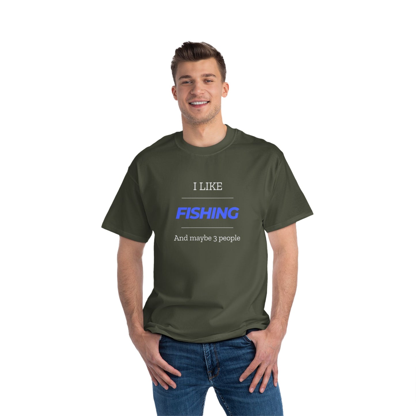 "I Like Fishing and Maybe 3 People" Beefy-T® Short-Sleeve T-Shirt. #fishing #fish #fisherman #outdoors #dadgift