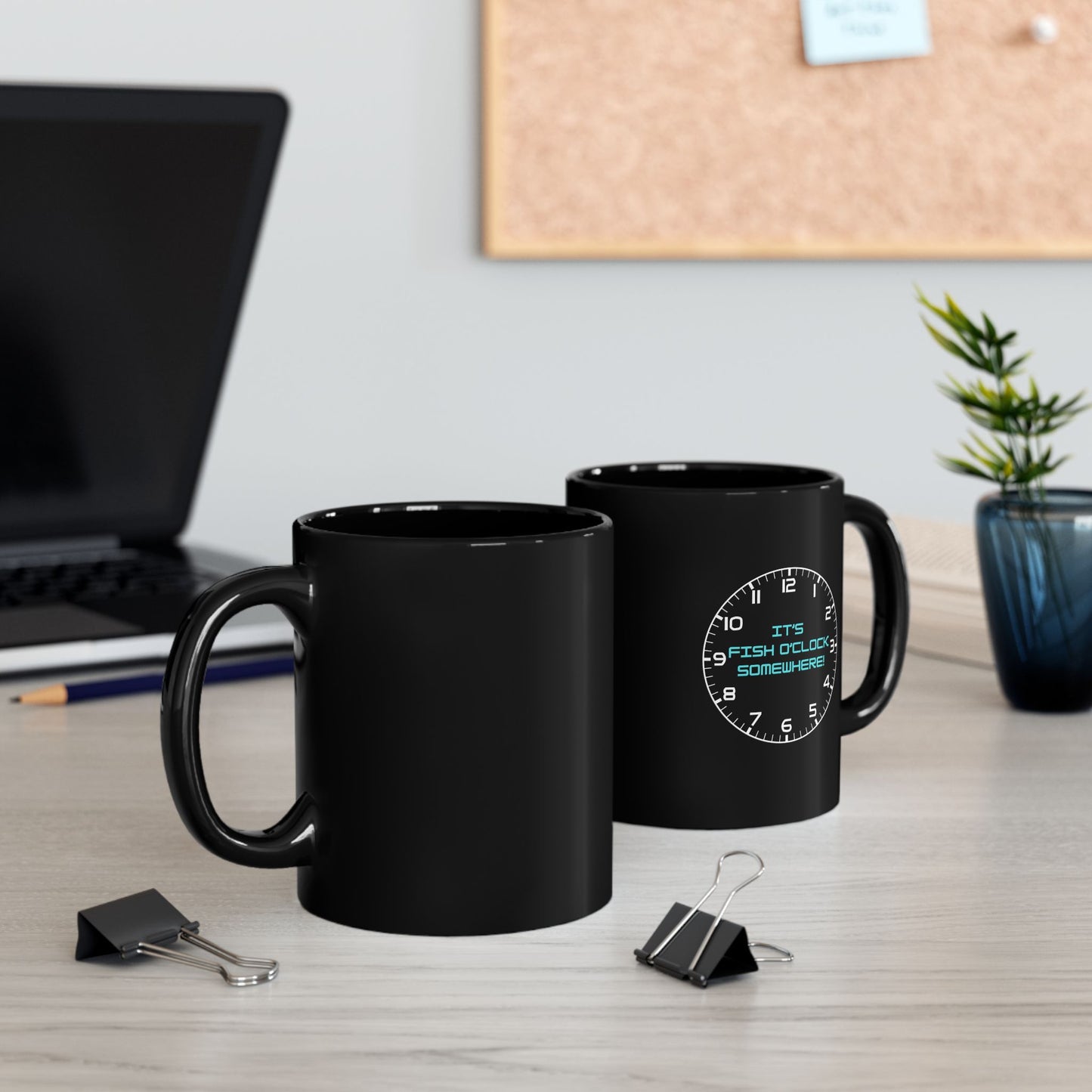 "It's Fish O'Clock Somewhere!" Mug - Stylish Black Coffee Cup for Fishing Enthusiasts | Perfect Gift for Fishing Lovers, Birthdays, and Holidays