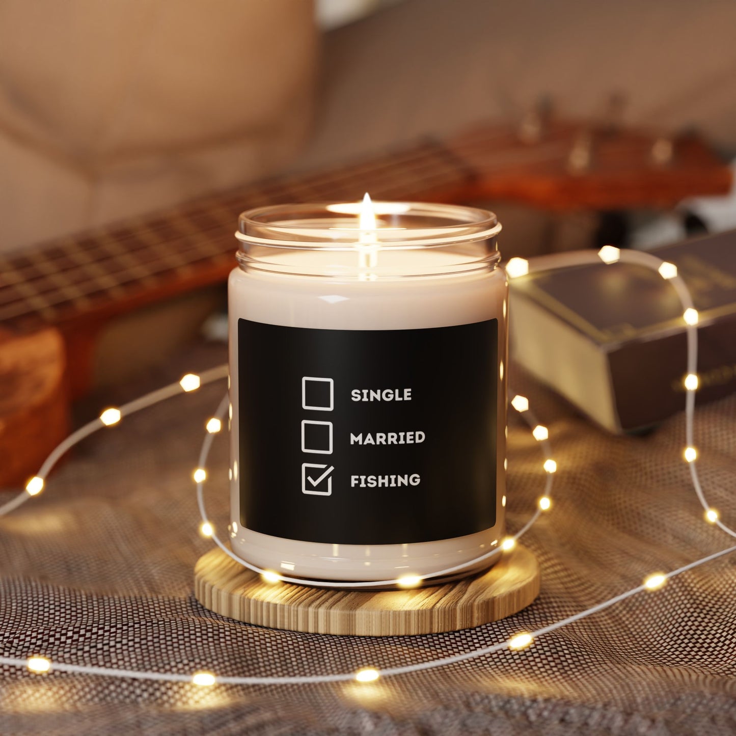 "Single, Married, Fishing Check Box" Scented Soy Candle - Perfect Gift for Anglers