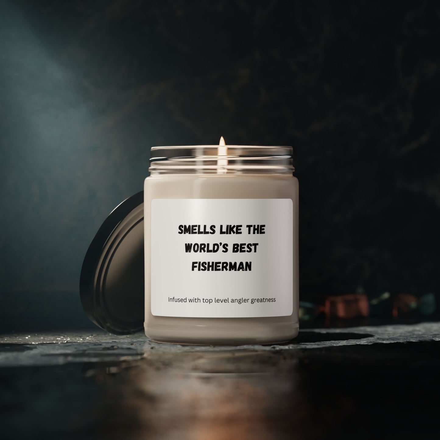 "Smells Like The World's Best Fisherman" Scented Soy Candle, 9oz. #fishing #fisherman #fish #candle #worldsbest