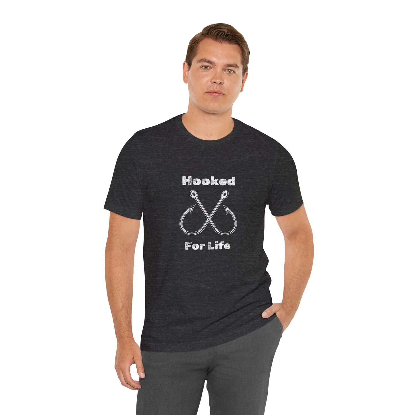 "Hooked for Life" Fishing Tee - Unisex Short Sleeve Shirt Express Delivery available.