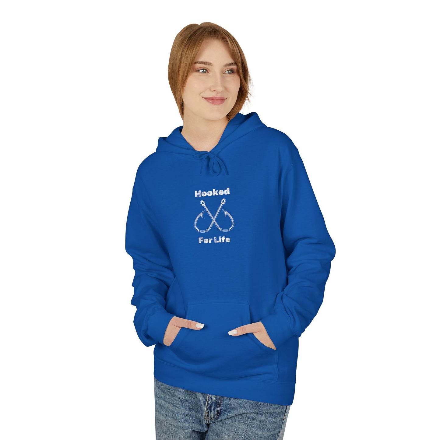 "Hooked for Life" Unisex Midweight Fleece Hoodie - Perfect for Fishing Enthusiasts