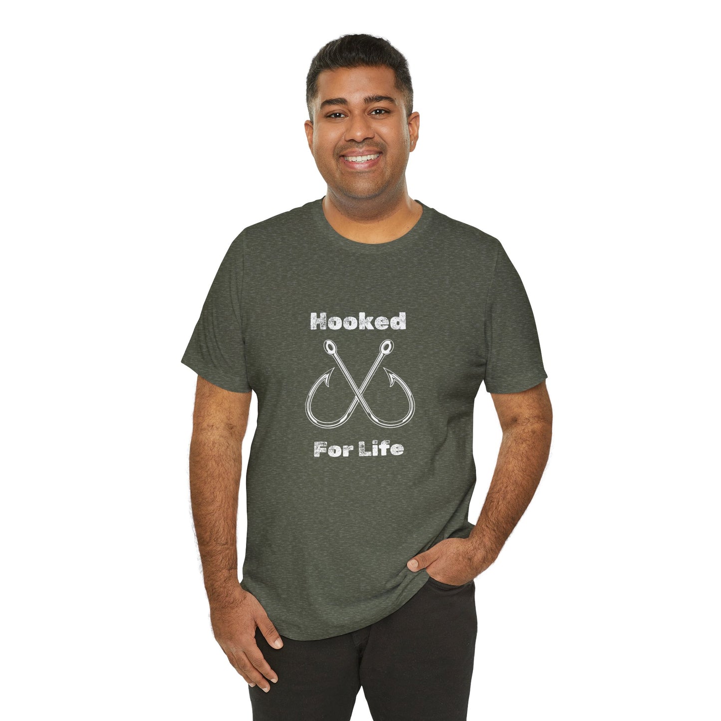 "Hooked for Life" Fishing Tee - Unisex Short Sleeve Shirt Express Delivery available.