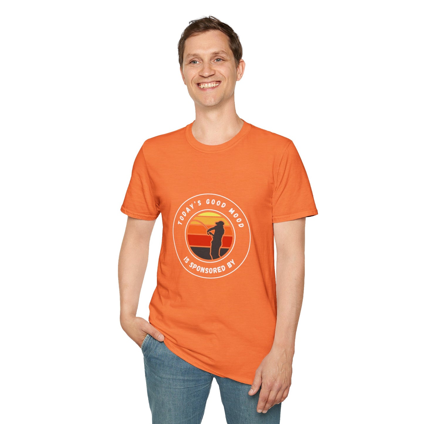 "Today's Good Mood Is Sponsored By Fishing" Unisex Softstyle T-Shirt.