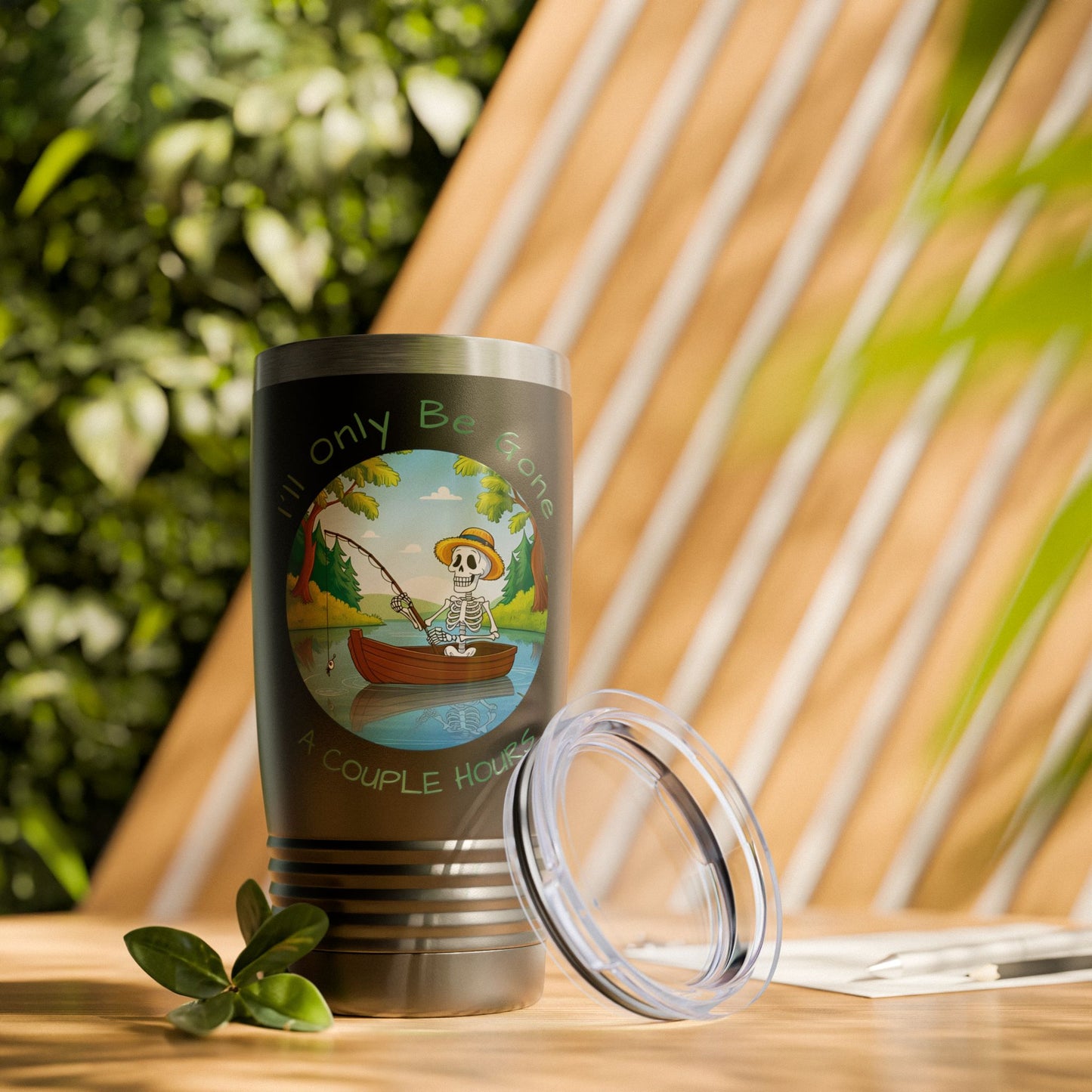 "I'll Only Be Gone A Couple Hours" Fishing Theme - 20oz Insulated Travel Mug for Outdoor Enthusiasts