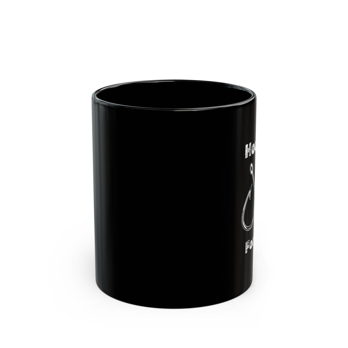 "Hooked for Life" Fishing Enthusiast Black Mug - Design (11oz)