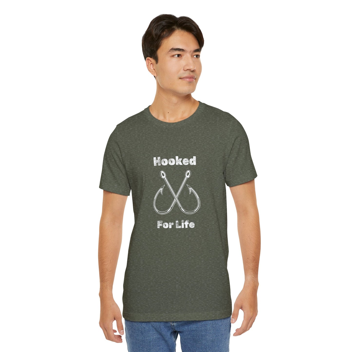 "Hooked for Life" Fishing Tee - Unisex Short Sleeve Shirt Express Delivery available.