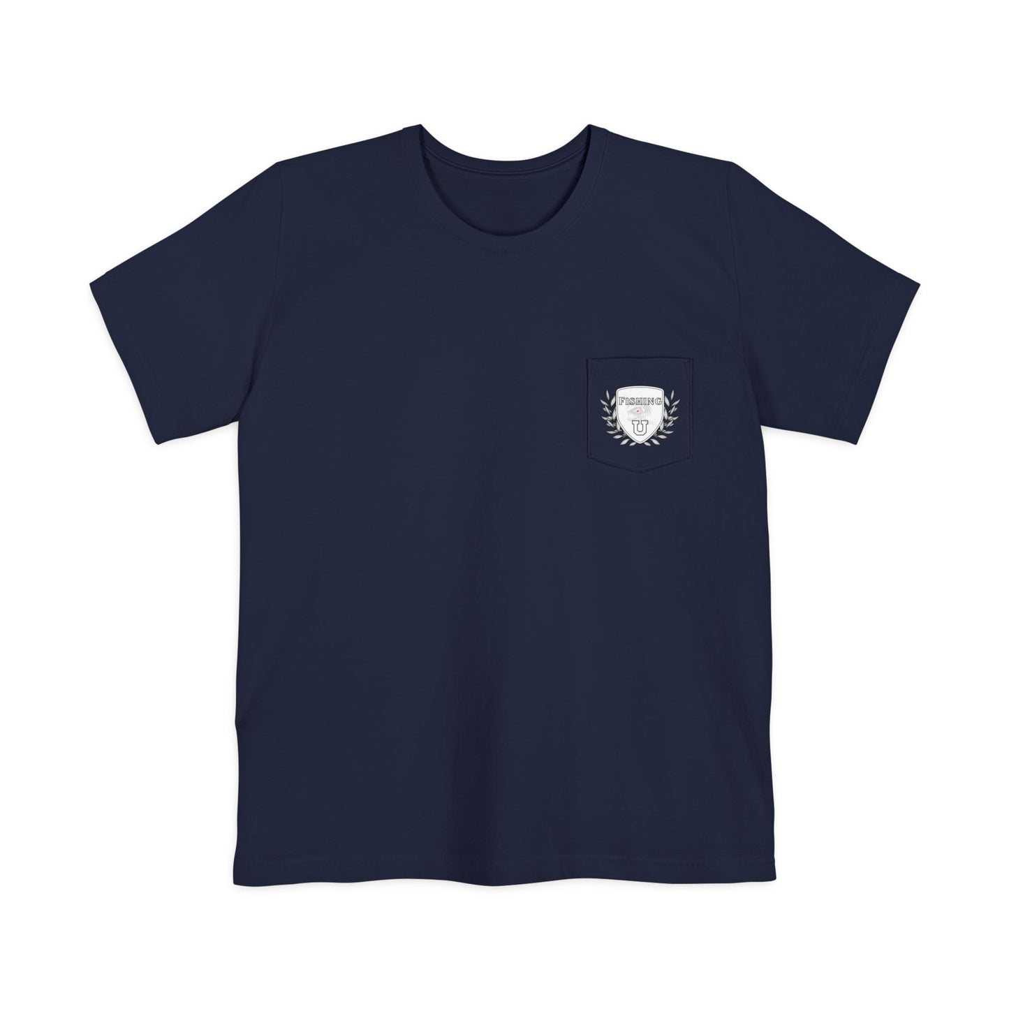 "Fishing University" Unisex Pocket T-Shirt - Unique Graphic Tee for Casual Style.
