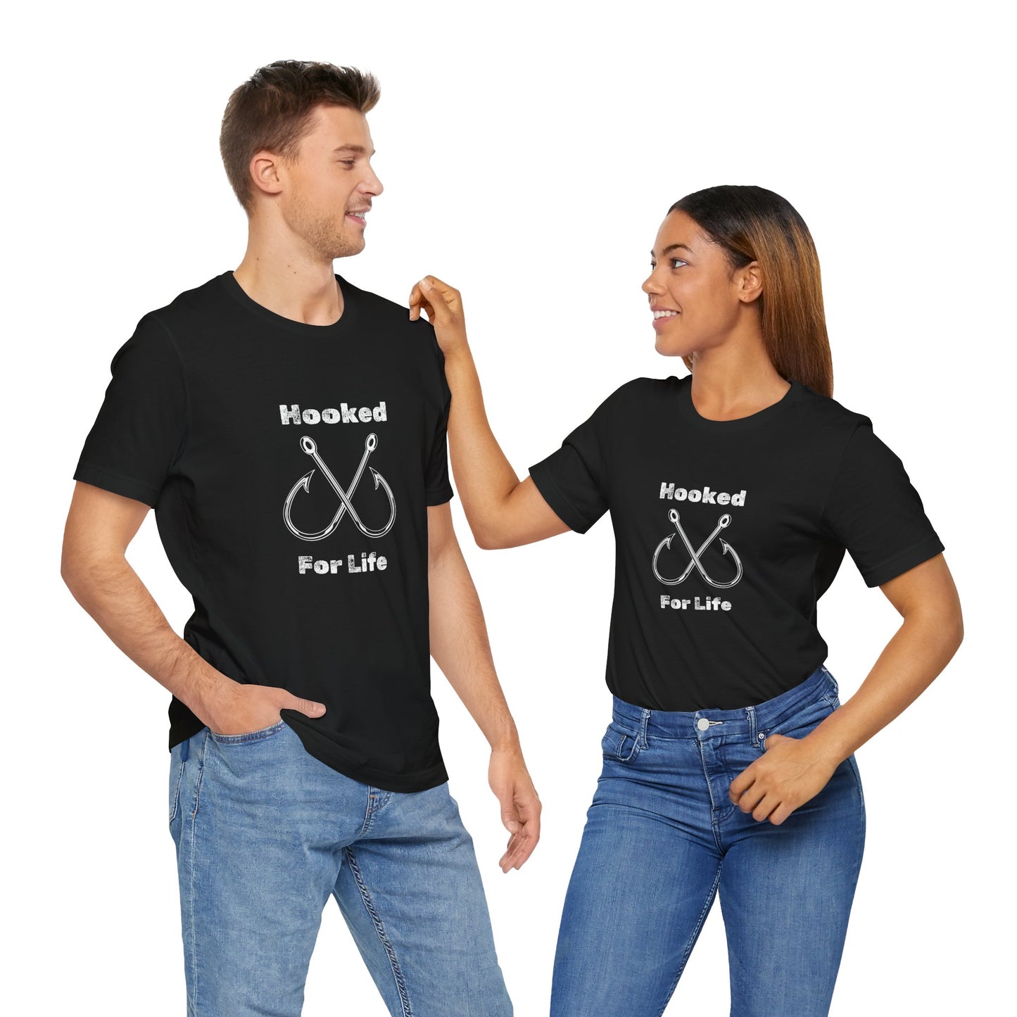 "Hooked for Life" Fishing Tee - Unisex Short Sleeve Shirt Express Delivery available.