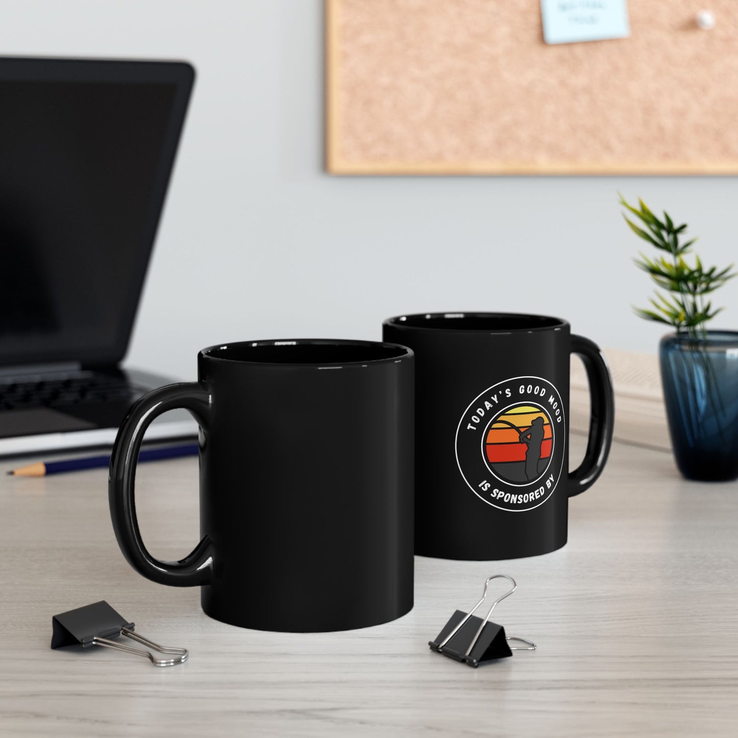 "Today's Good Mood Is Sponsored By Fishing" Black Mug (11oz, 15oz)