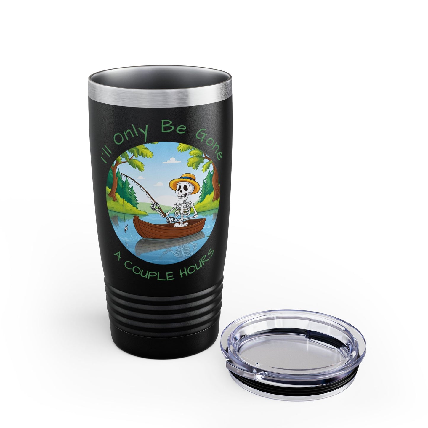 "I'll Only Be Gone A Couple Hours" Fishing Theme - 20oz Insulated Travel Mug for Outdoor Enthusiasts