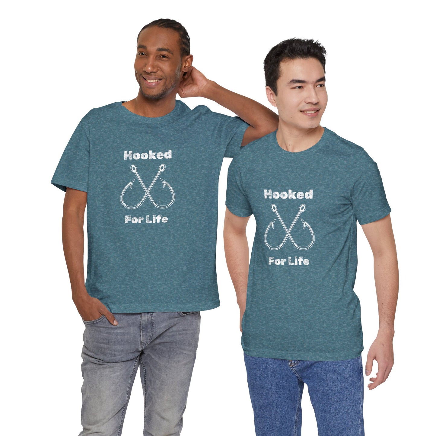 "Hooked for Life" Fishing Tee - Unisex Short Sleeve Shirt Express Delivery available.