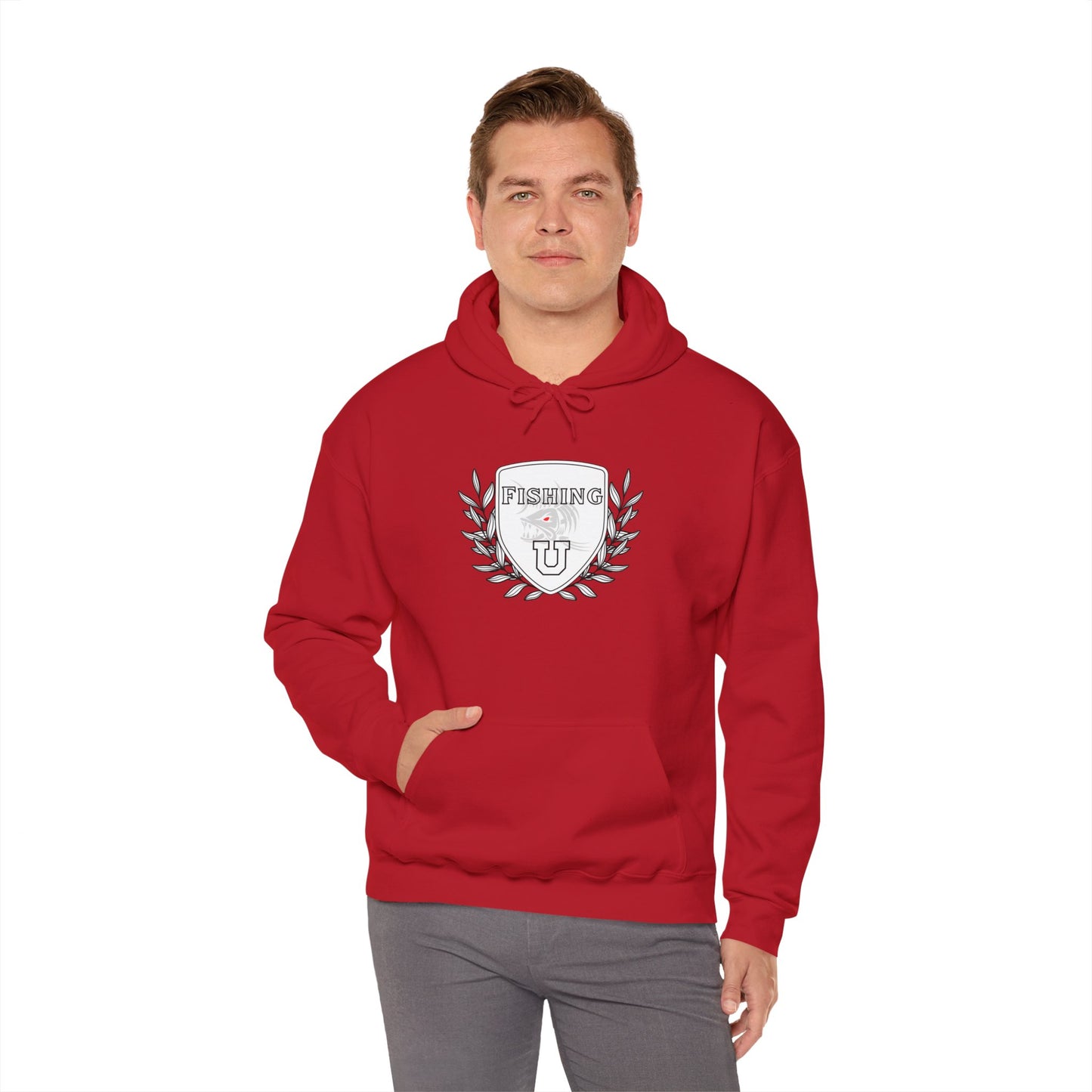 "Fishing University" Unisex Heavy Blend Hoodie - Fun Design for Fishermen