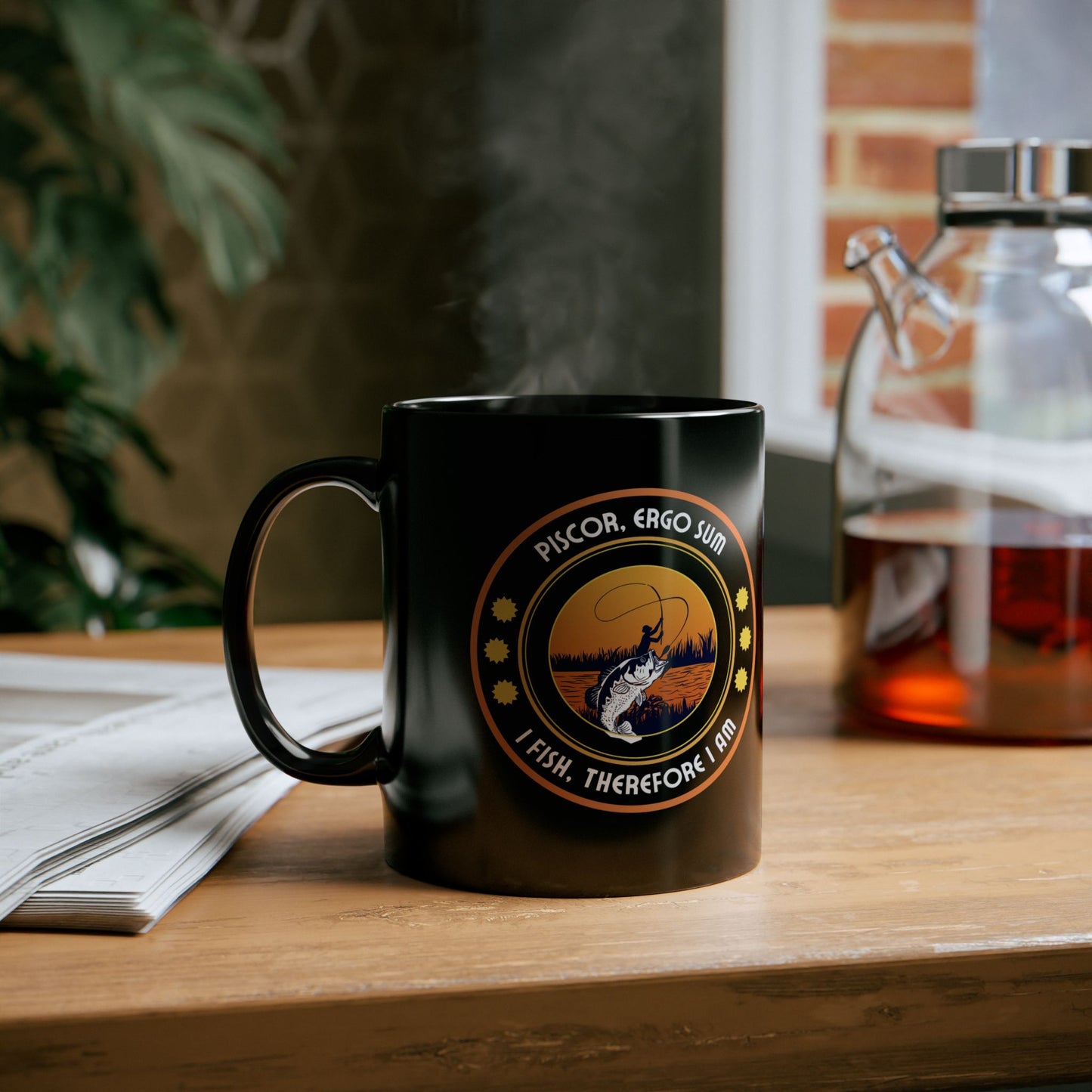 Fishing Enthusiast Black Mug - "I Fish, Therefore I Am" - Perfect Gift for Anglers