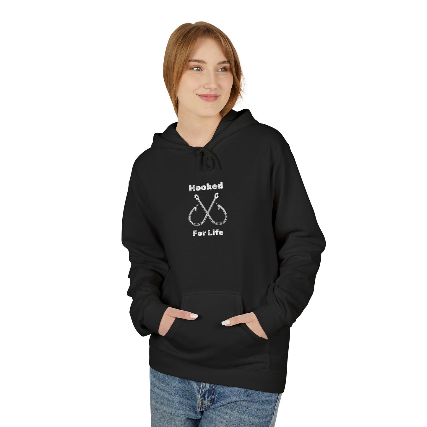 "Hooked for Life" Unisex Midweight Fleece Hoodie - Perfect for Fishing Enthusiasts