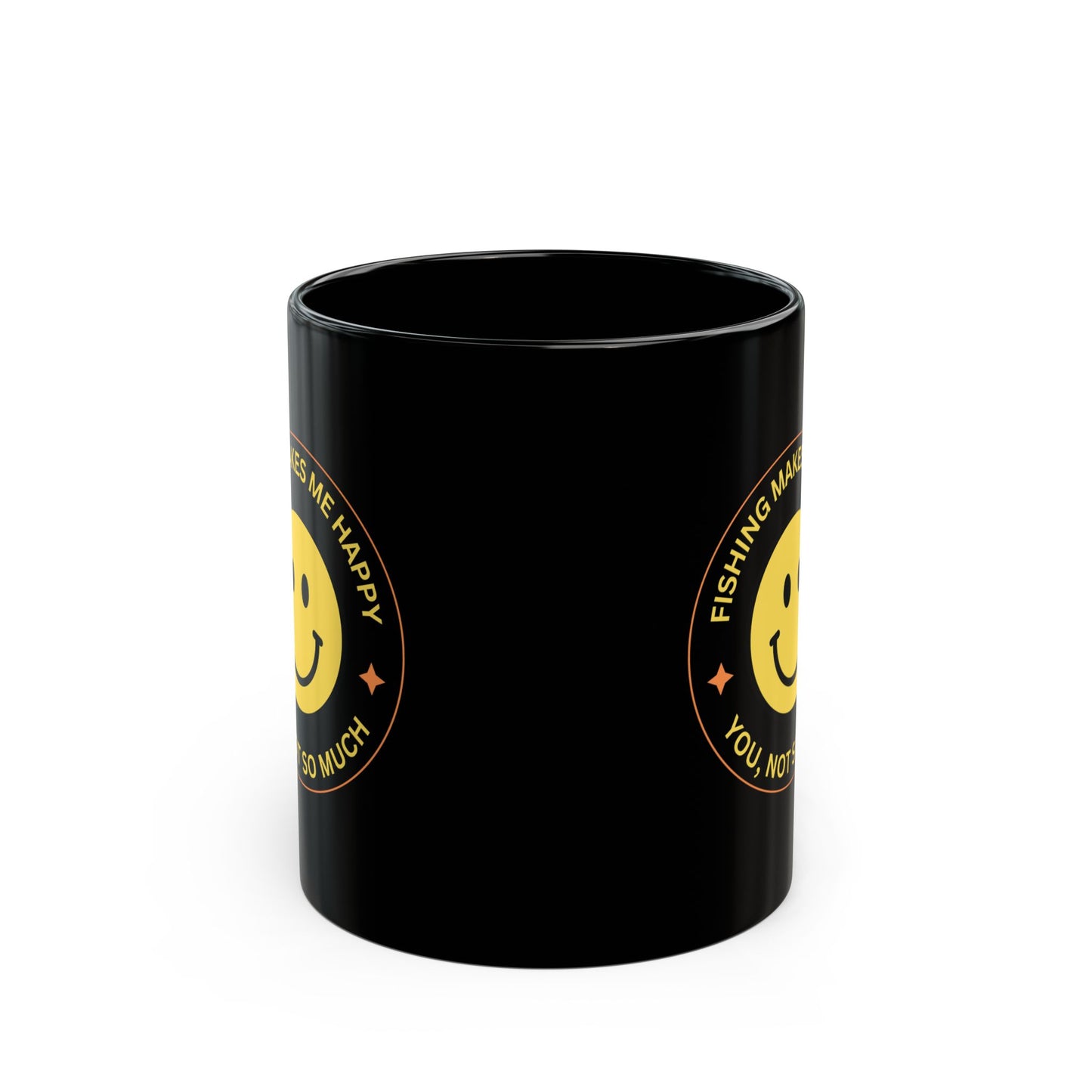 "Fishing Makes Me Happy" Black Mug - Fun Coffee Cup for Fishing Enthusiasts