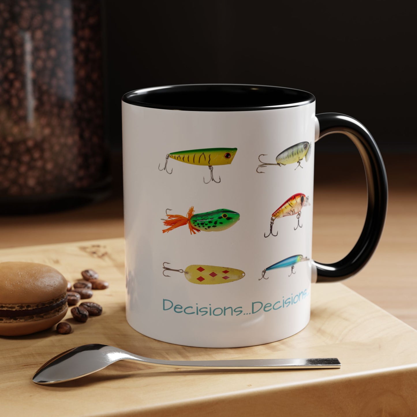 Angler's Accent Coffee Mug - "Decisions...Decisions..." Perfect for Fishing Enthusiasts