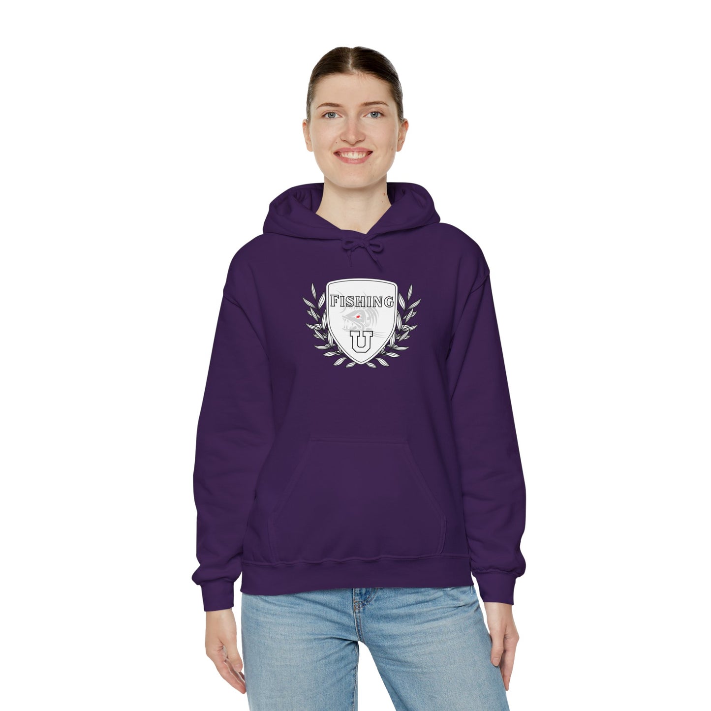 "Fishing University" Unisex Heavy Blend Hoodie - Fun Design for Fishermen