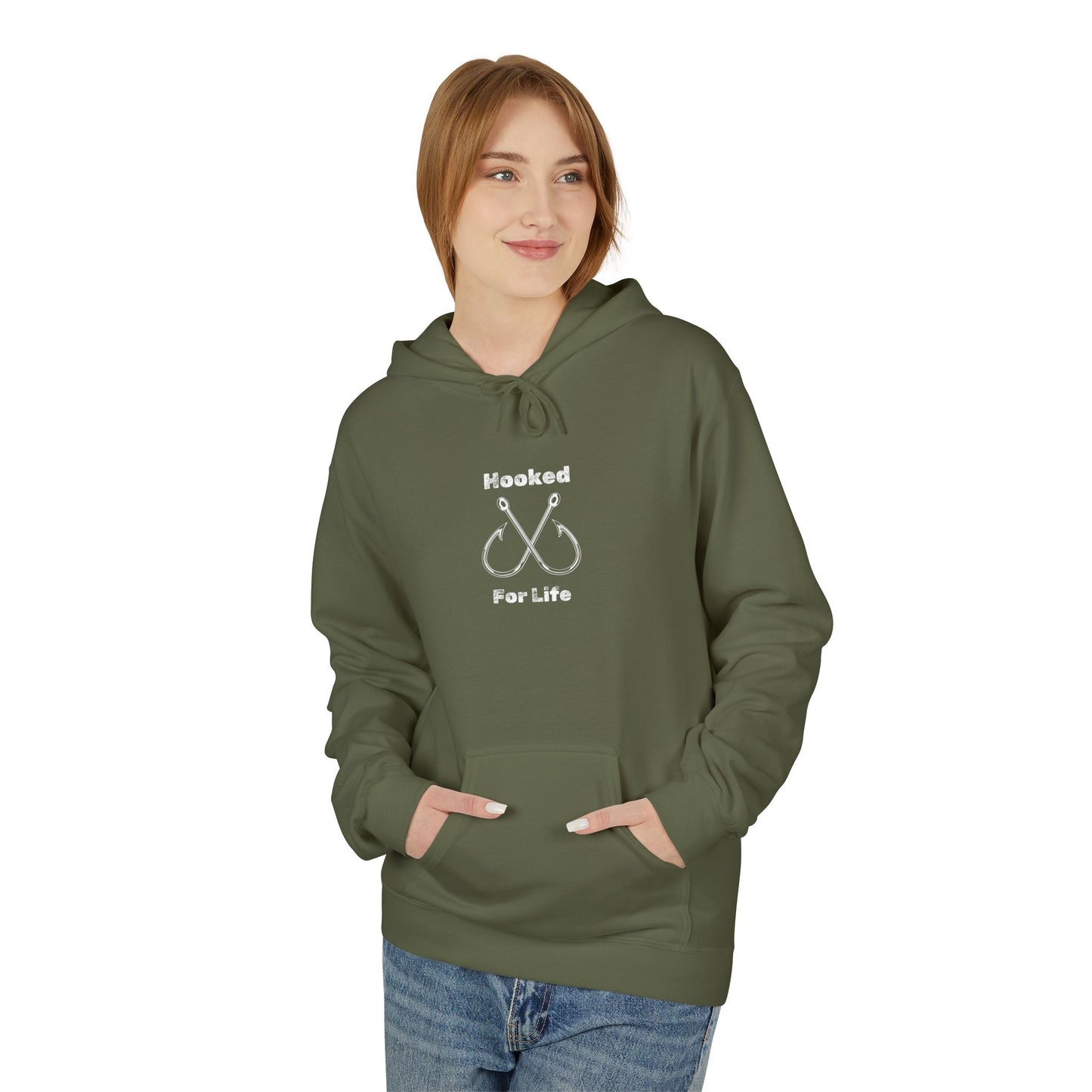 "Hooked for Life" Unisex Midweight Fleece Hoodie - Perfect for Fishing Enthusiasts