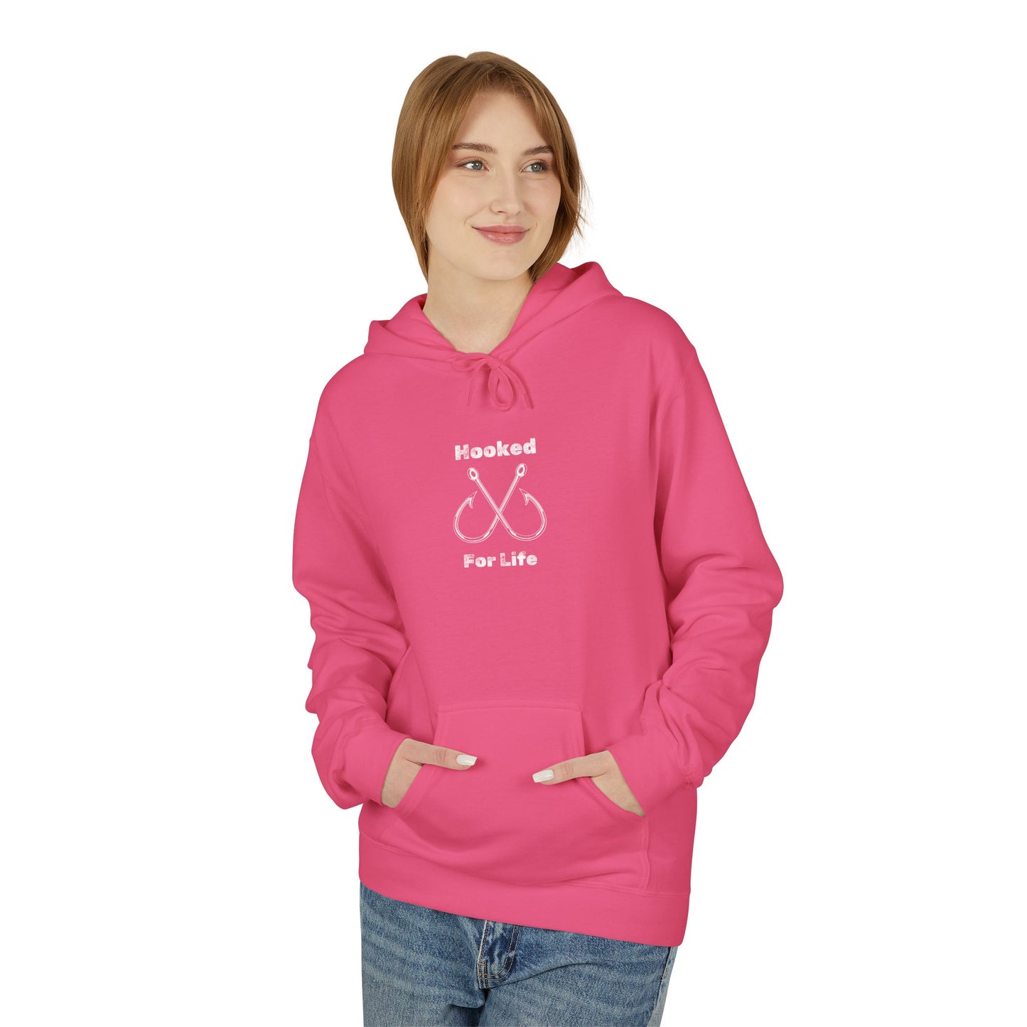 "Hooked for Life" Unisex Midweight Fleece Hoodie - Perfect for Fishing Enthusiasts
