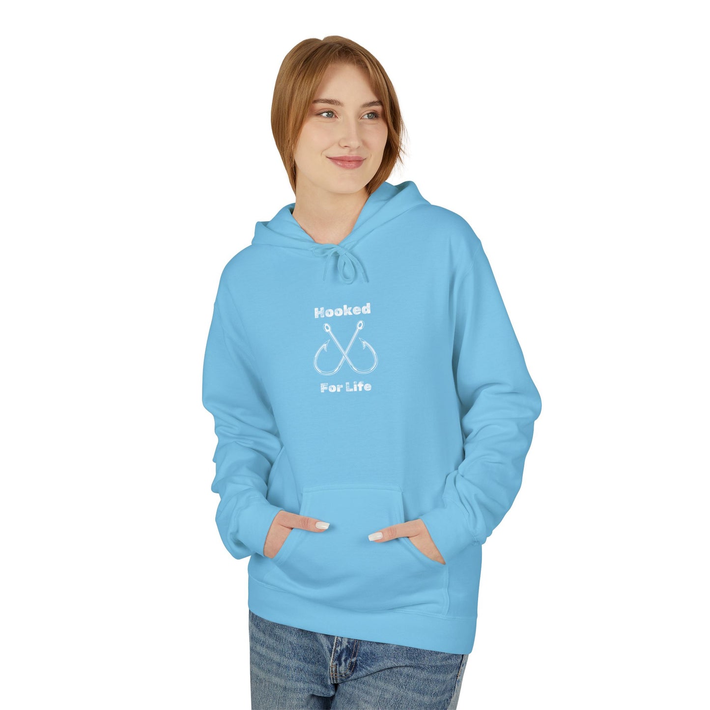 "Hooked for Life" Unisex Midweight Fleece Hoodie - Perfect for Fishing Enthusiasts