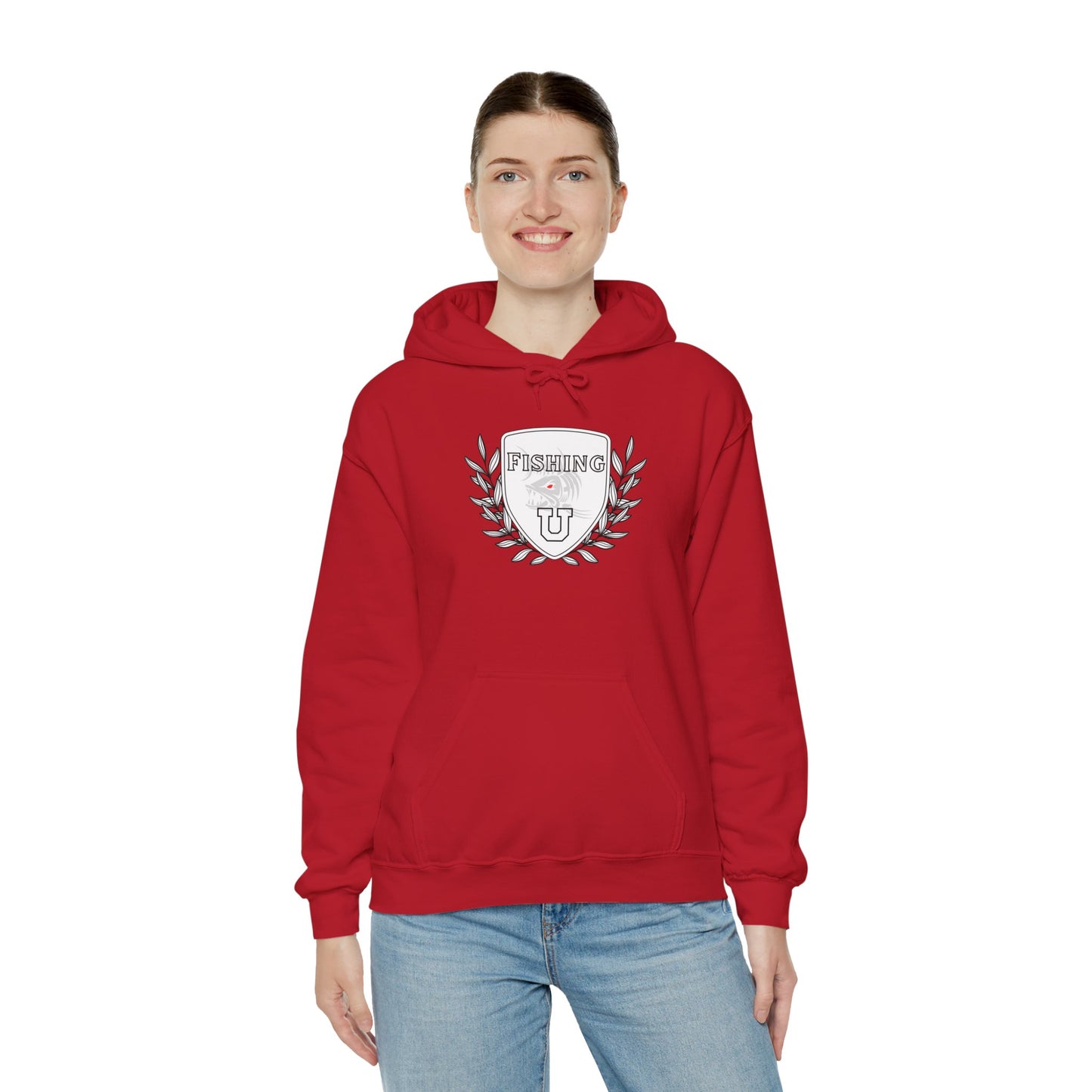 "Fishing University" Unisex Heavy Blend Hoodie - Fun Design for Fishermen