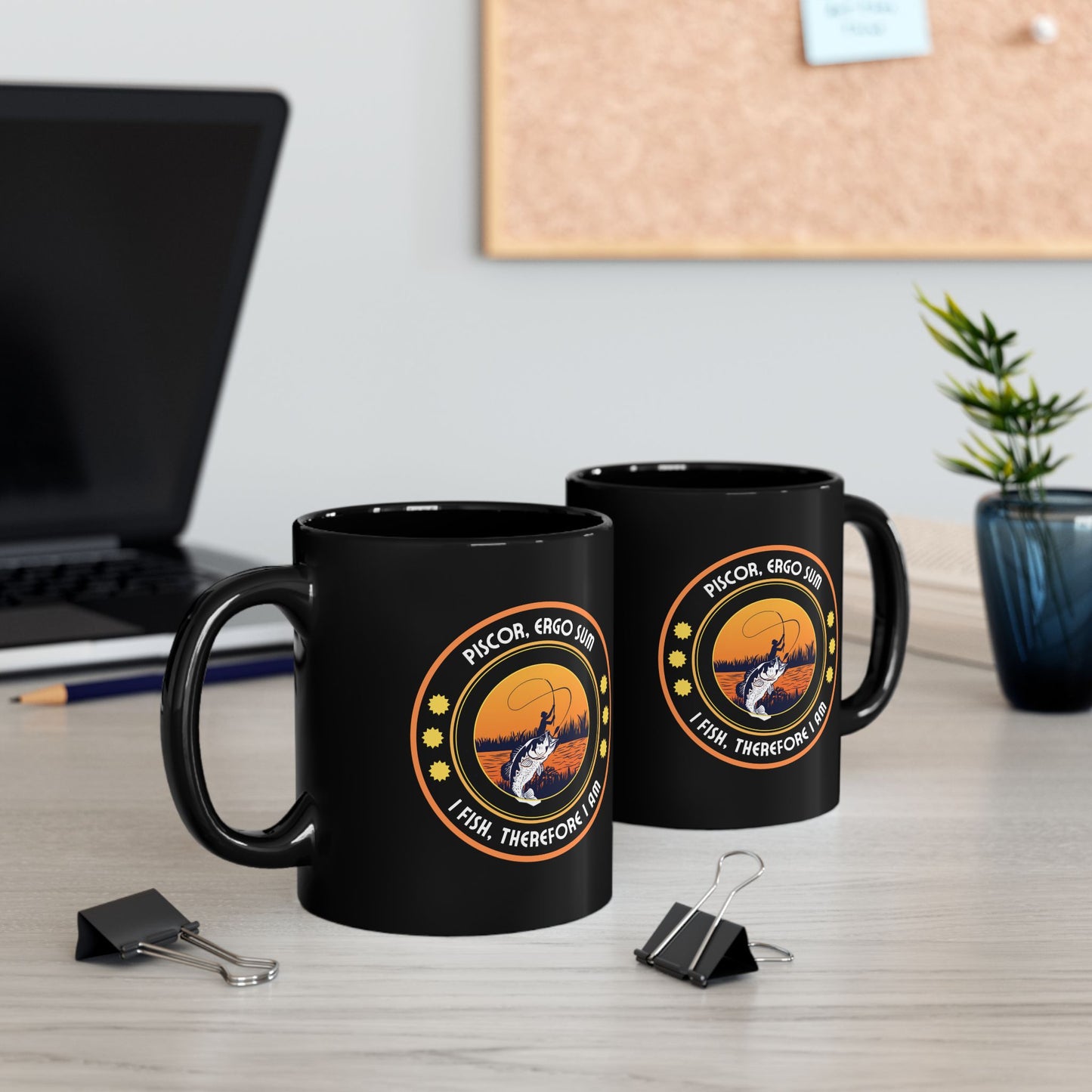 Fishing Enthusiast Black Mug - "I Fish, Therefore I Am" - Perfect Gift for Anglers