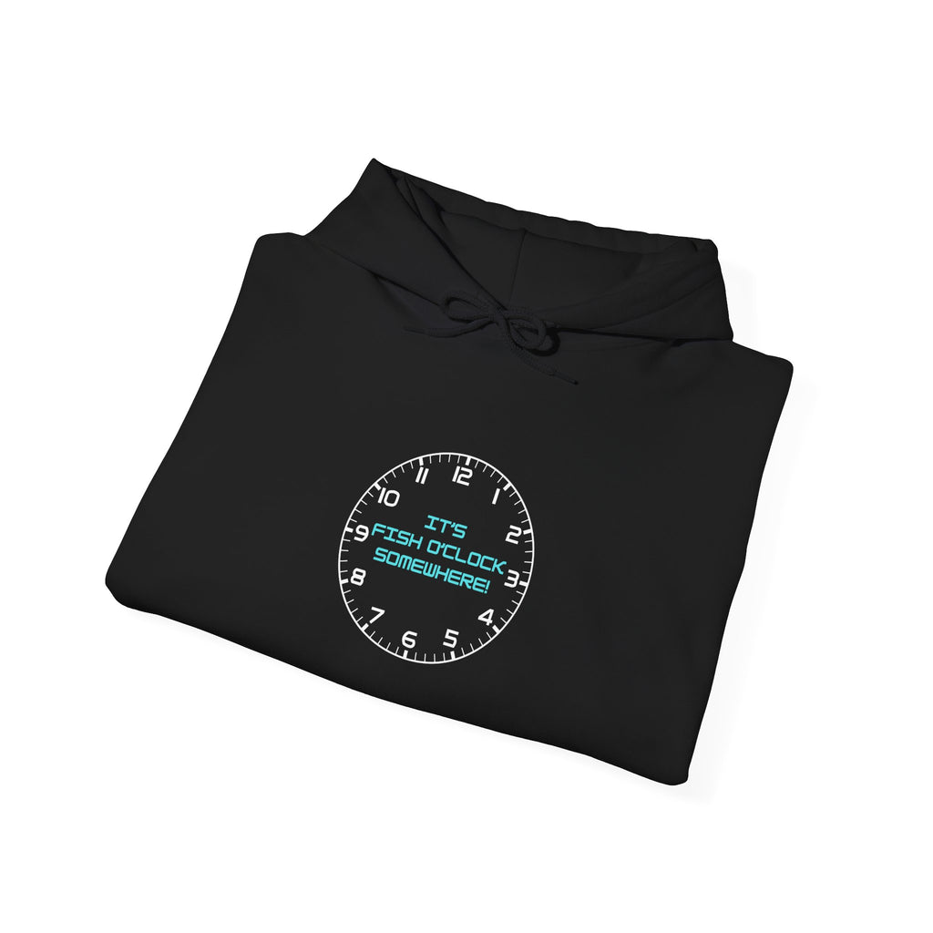 "It's Fish O'Clock Somewhere" Funny Fishing Heavy Blend™ Hooded Sweatshirt — Gift for Anglers