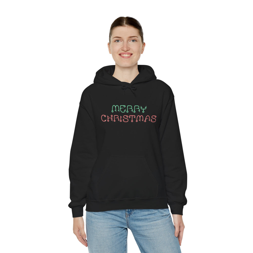Merry Christmas Fishing Hook Script Hoodie — Cozy Holiday Sweatshirt