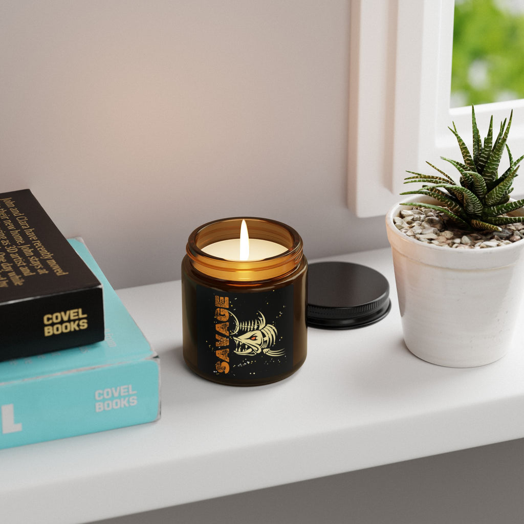 Savage Fish Skeleton Soy Candle — Amber Jar Scented Candle