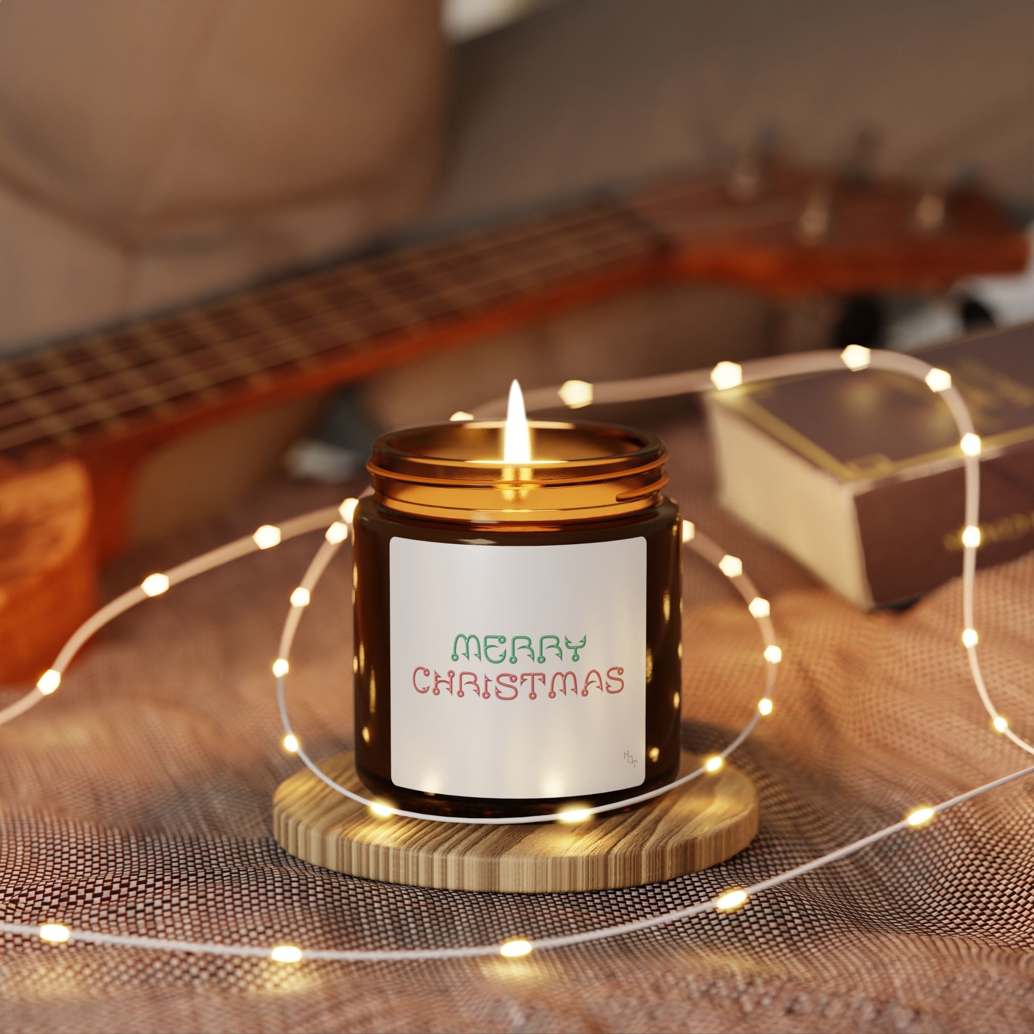 Merry Christmas Scented Soy Candle — Amber Jar Holiday Candle