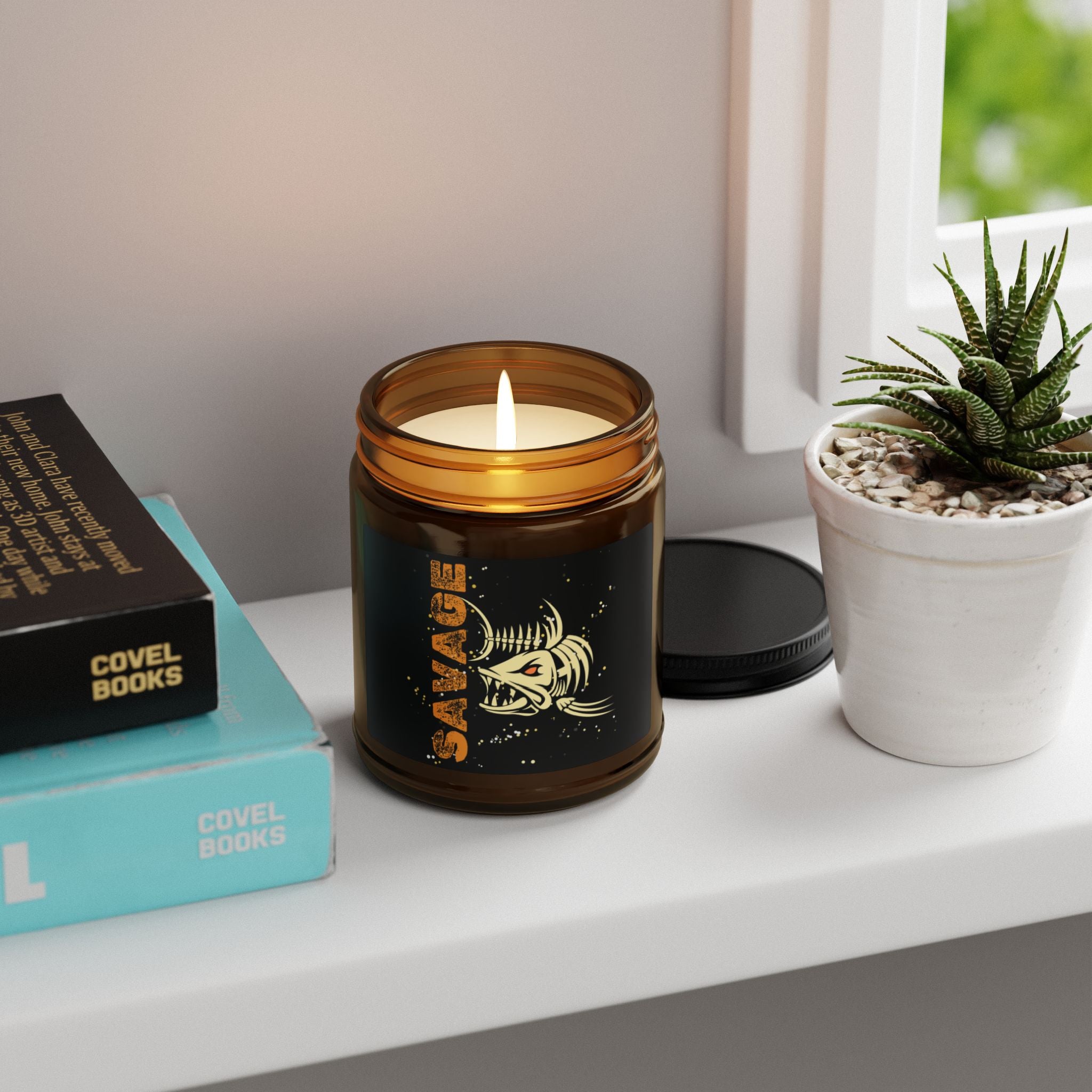 Savage Fish Skeleton Soy Candle — Amber Jar Scented Candle