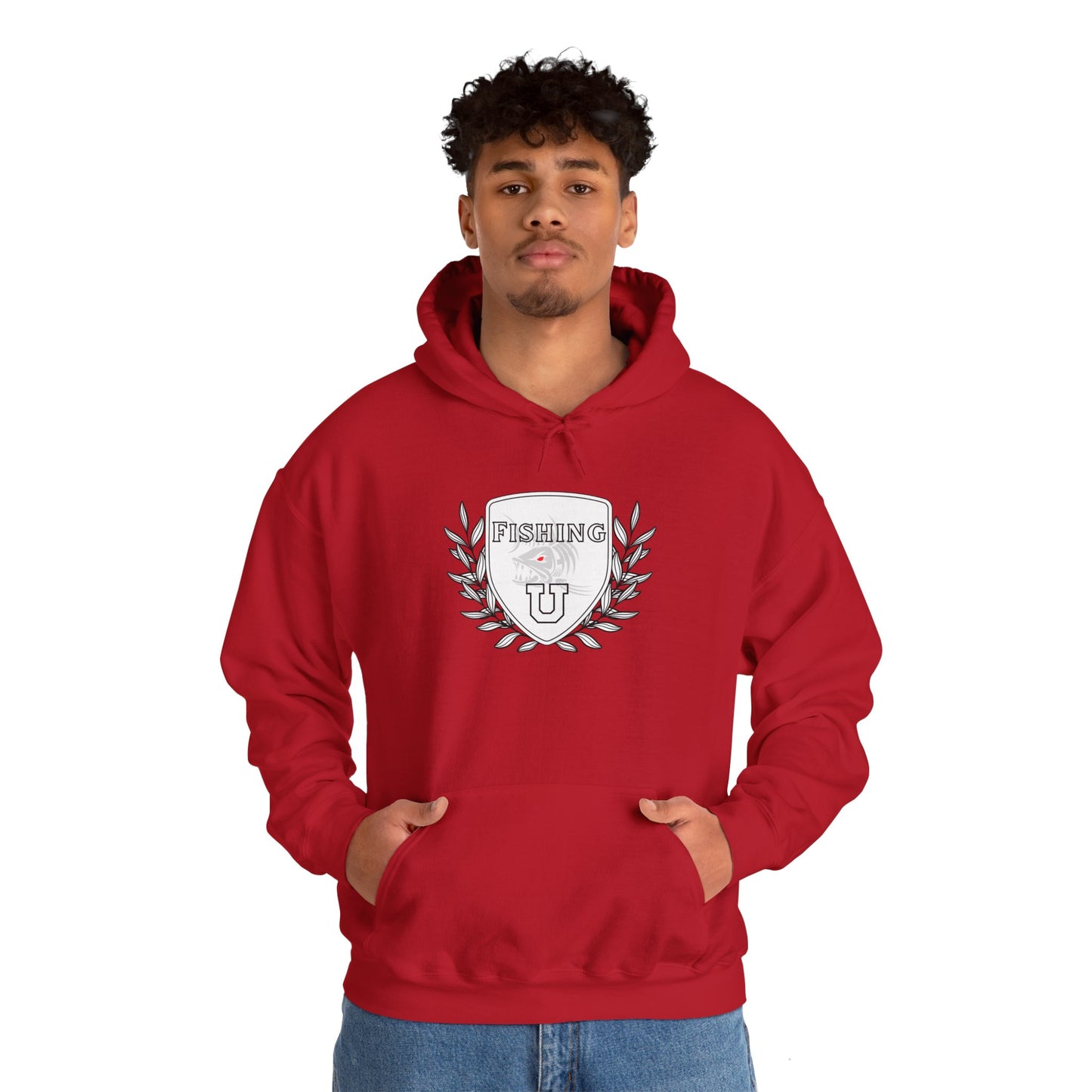 "Fishing University" Unisex Heavy Blend Hoodie - Fun Design for Fishermen
