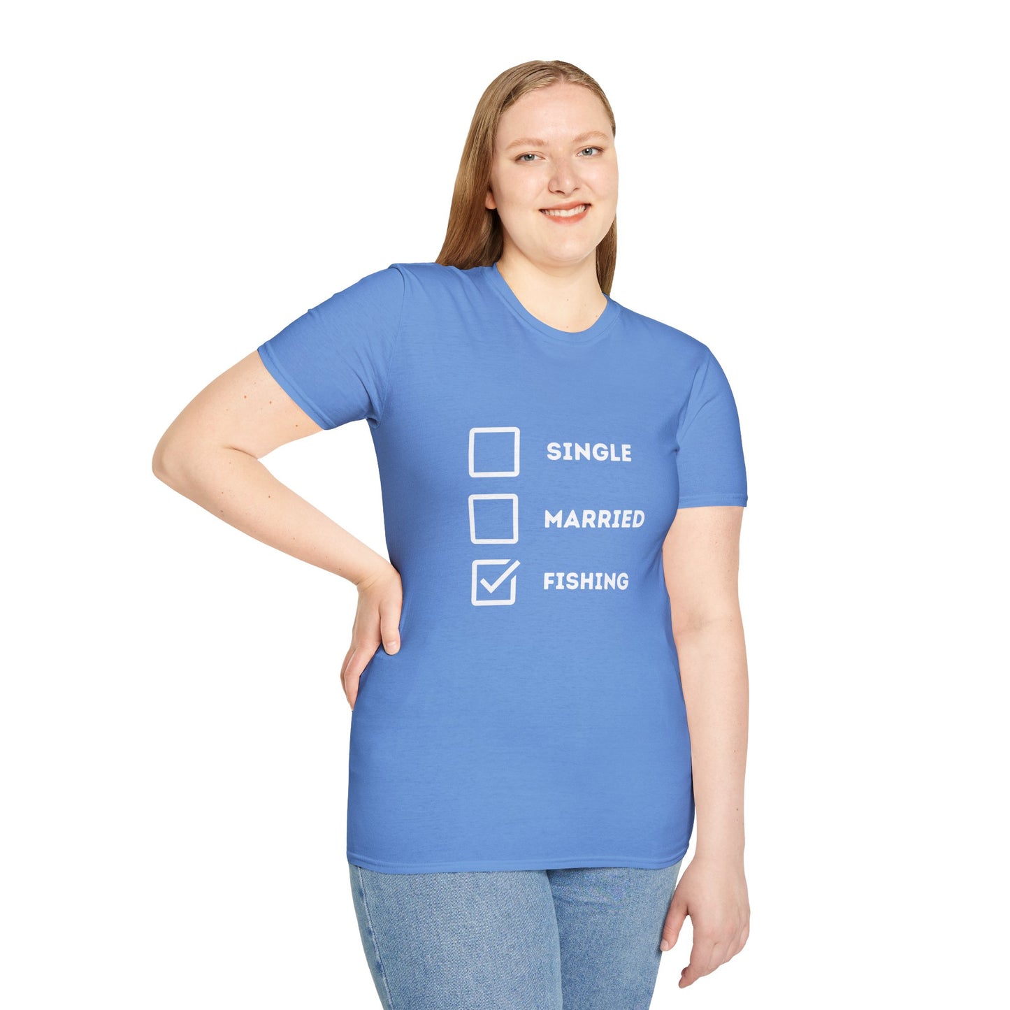 Unisex Softstyle "Single Married Fishing Check Box" T-Shirt - Comfortable Everyday Wear
