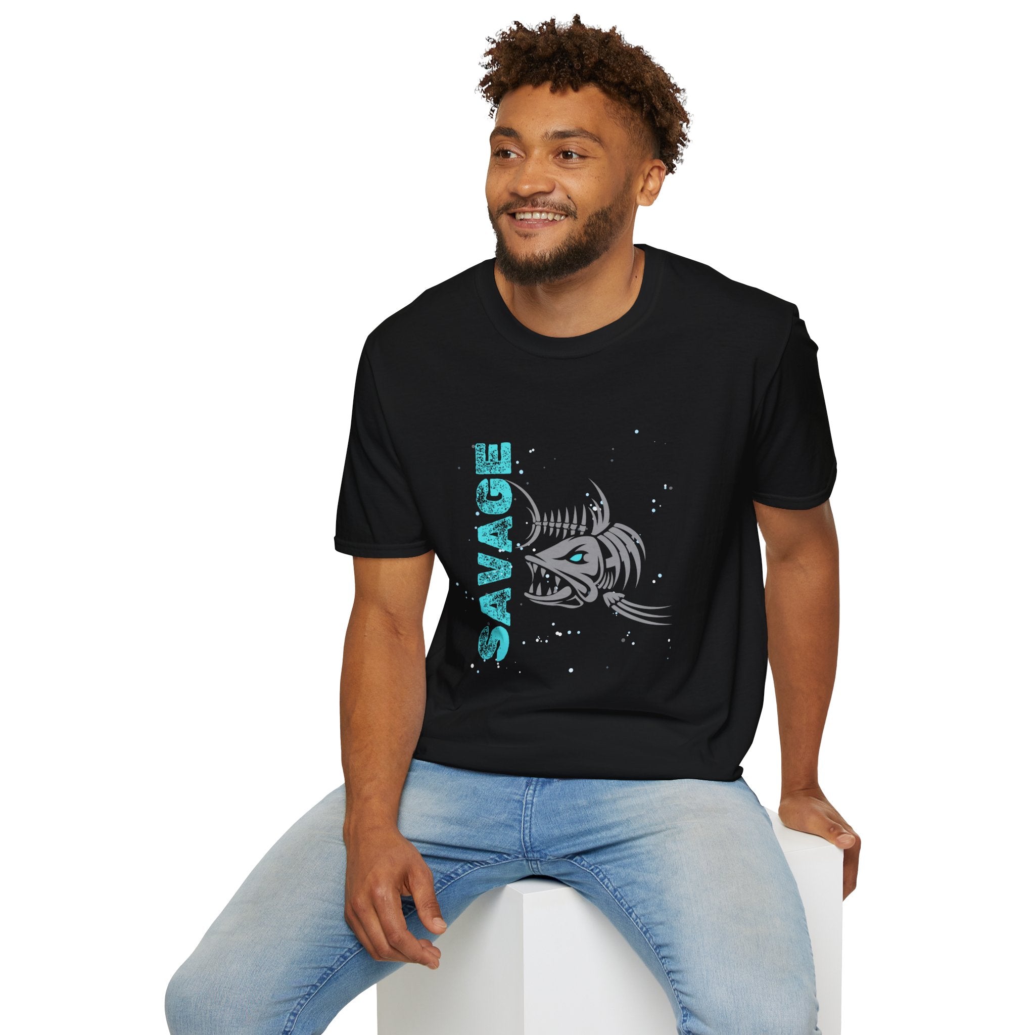 Savage Skeleton Fish Unisex Softstyle T-Shirt - Stylish and Comfortable Angler Apparel