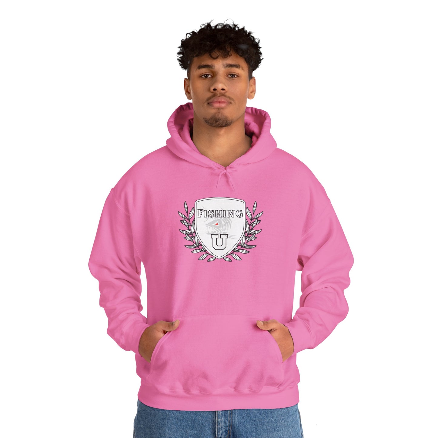 "Fishing University" Unisex Heavy Blend Hoodie - Fun Design for Fishermen