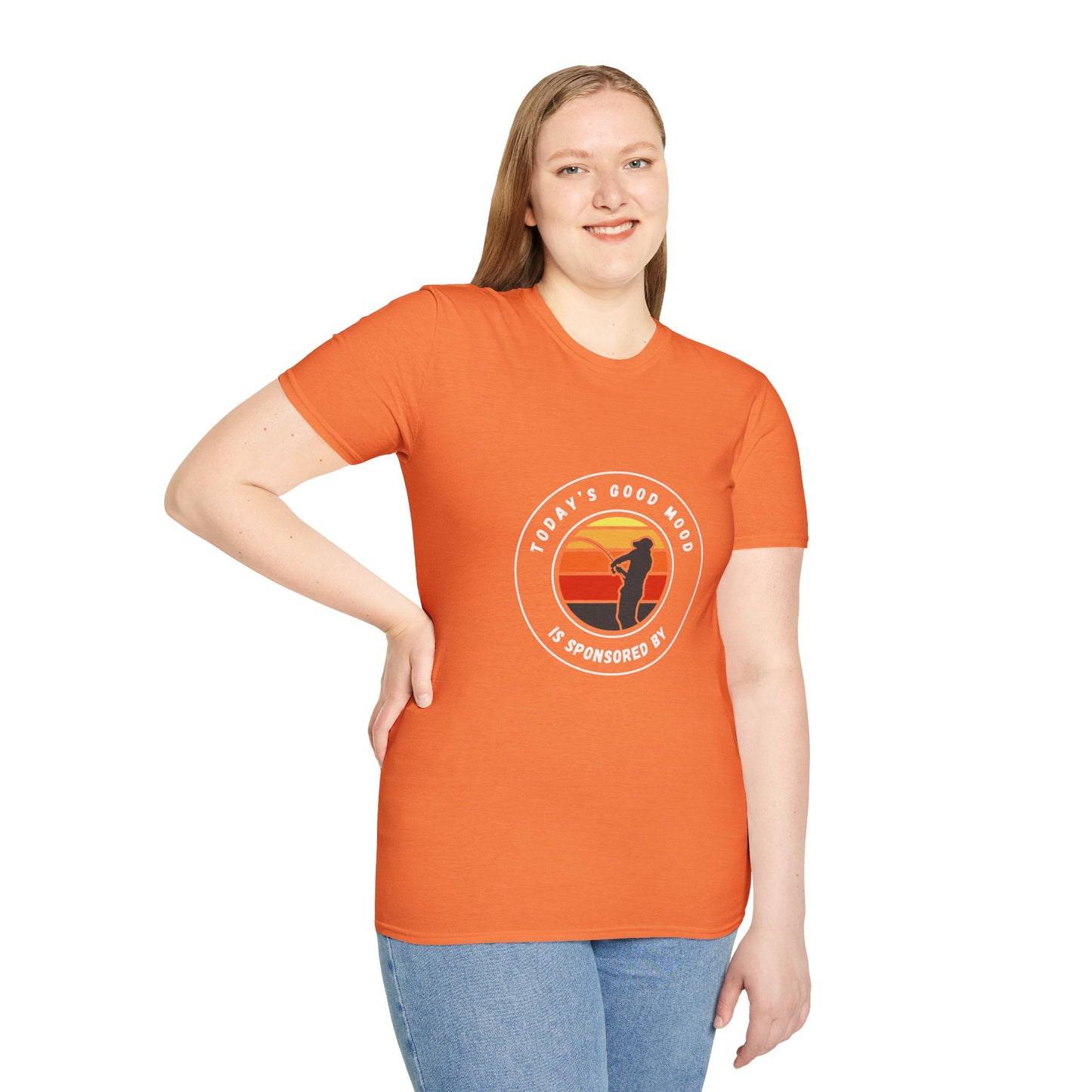 "Today's Good Mood Is Sponsored By Fishing" Unisex Softstyle T-Shirt.