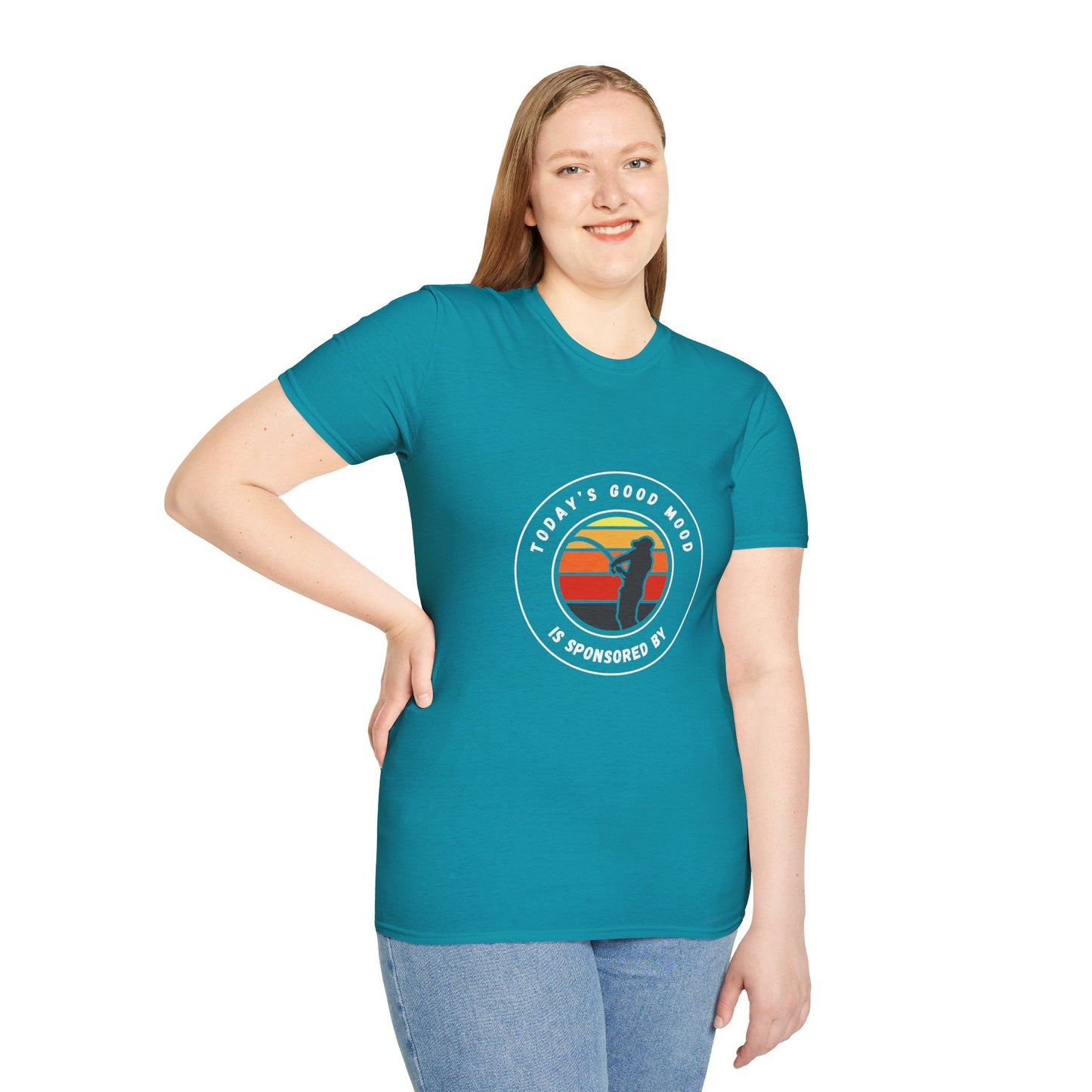"Today's Good Mood Is Sponsored By Fishing" Unisex Softstyle T-Shirt.