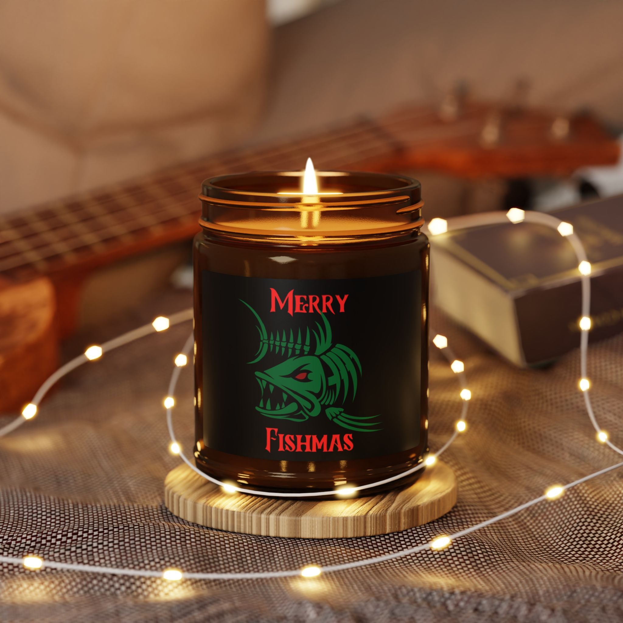 Merry Fishmas Soy Candle — Amber Jar Holiday Scented Candle