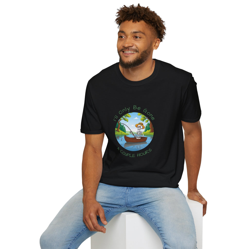 "I'll Only Be Gone A Couple Hours" Fishing Theme Unisex Softstyle T-Shirt – Perfect for Nature Lovers & Weekend Adventurers