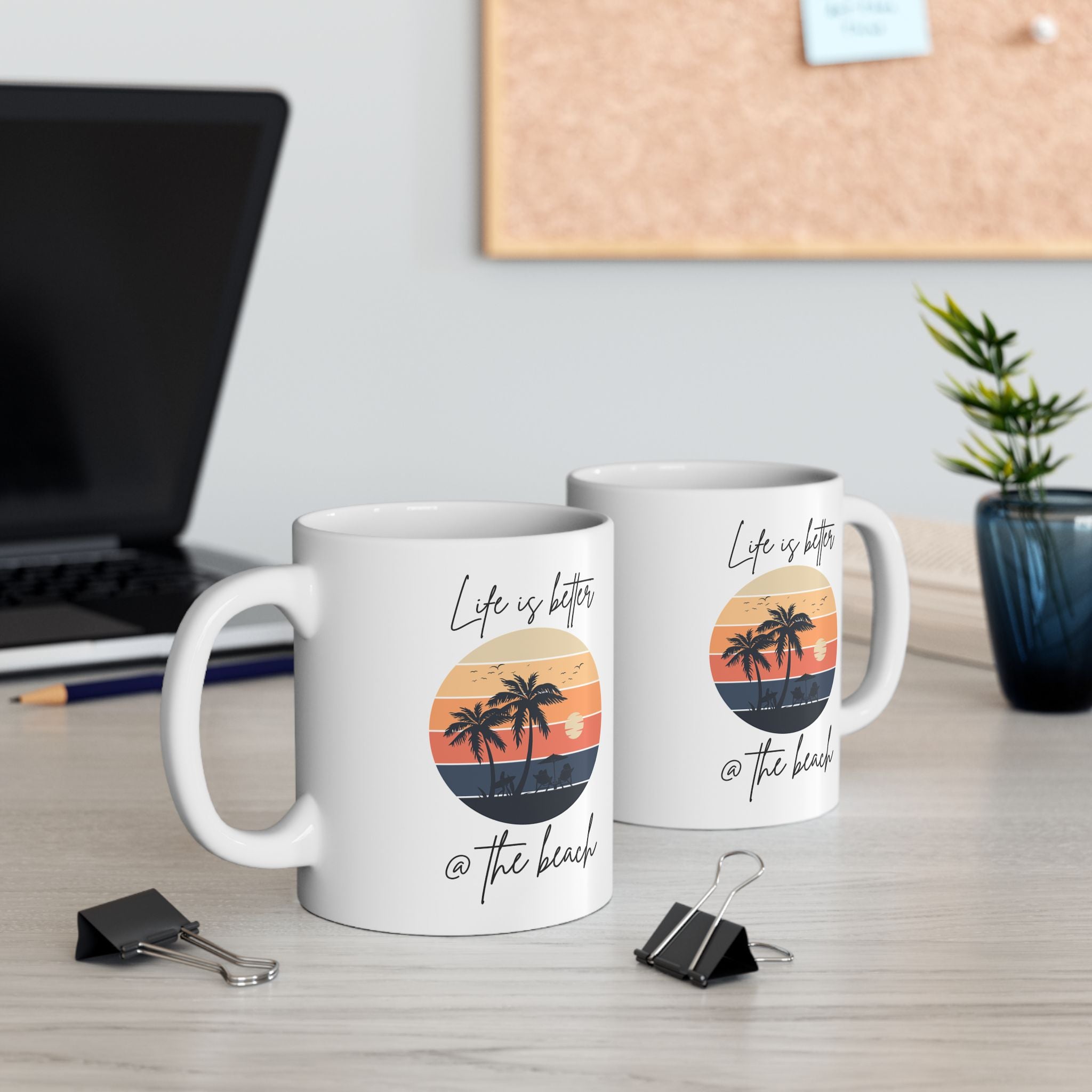 Tropical Sunset Ceramic Mug - "Life Is Better @ The Beach"