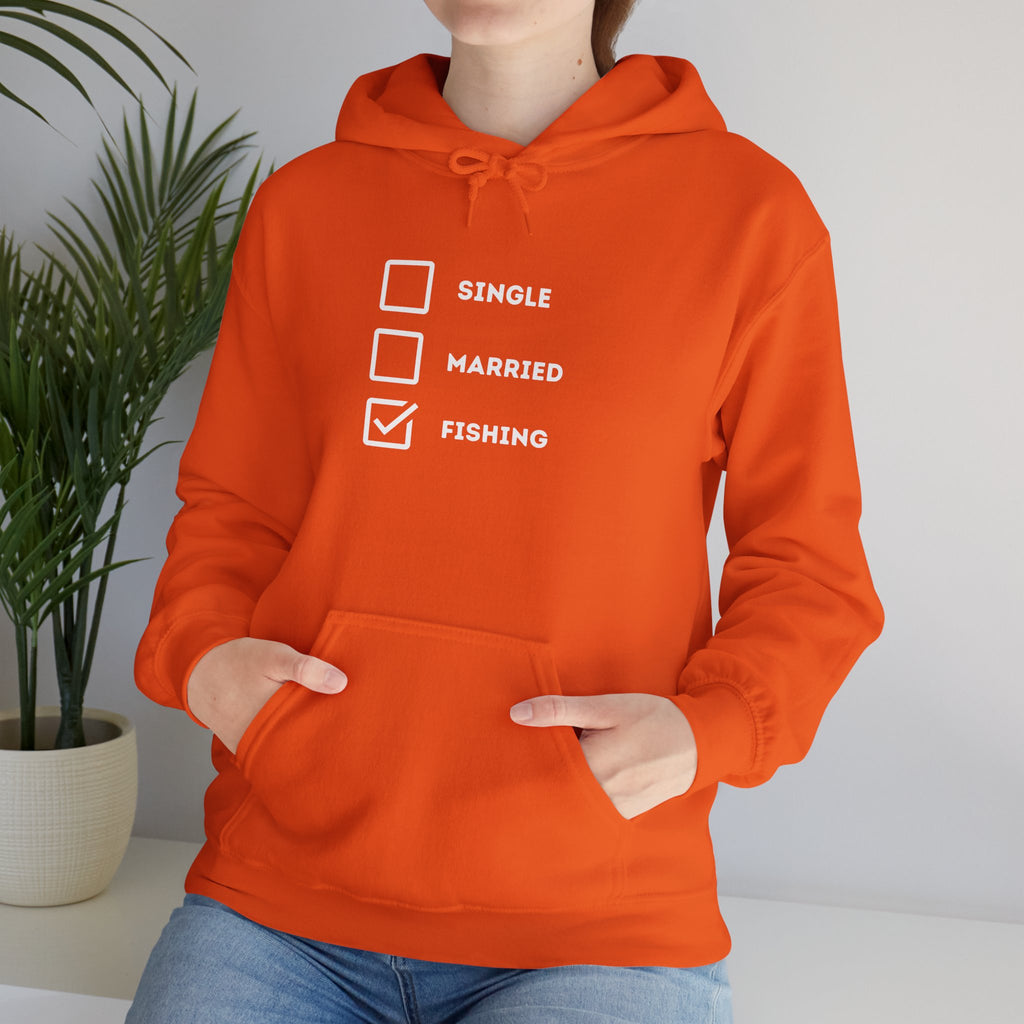 Fishing Humor Unisex Hoodie - "Single, Married, Fishing Checkbox" Design -Perfect for Anglers