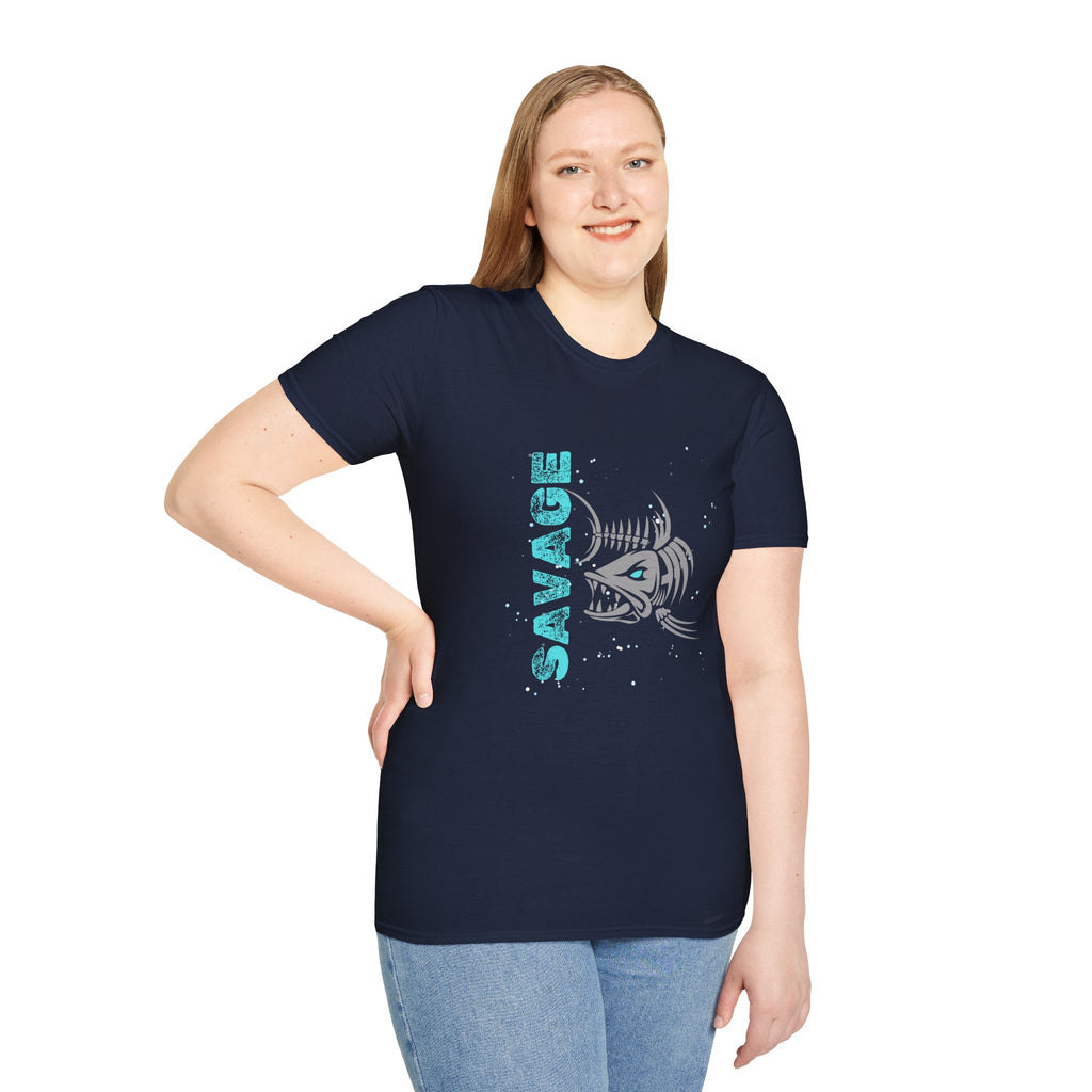 Savage Skeleton Fish Unisex Softstyle T-Shirt - Stylish and Comfortable Angler Apparel