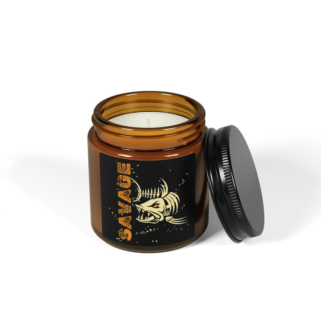 "Savage" Funny Fishing Amber Soy Candle (Masculine) — Gift for Anglers