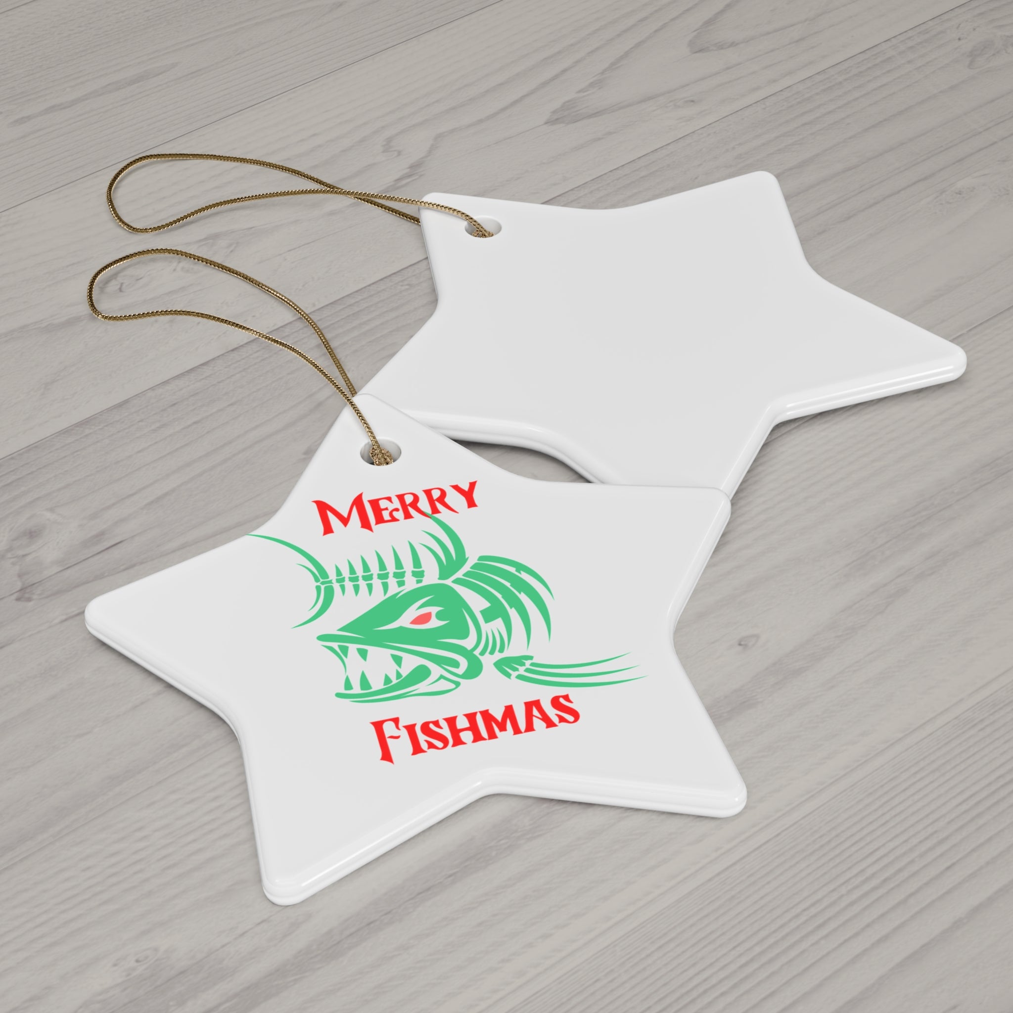"Merry Fishmas" Ceramic Ornament - Star, Circle, Snowflake Holiday Fishing Decoration